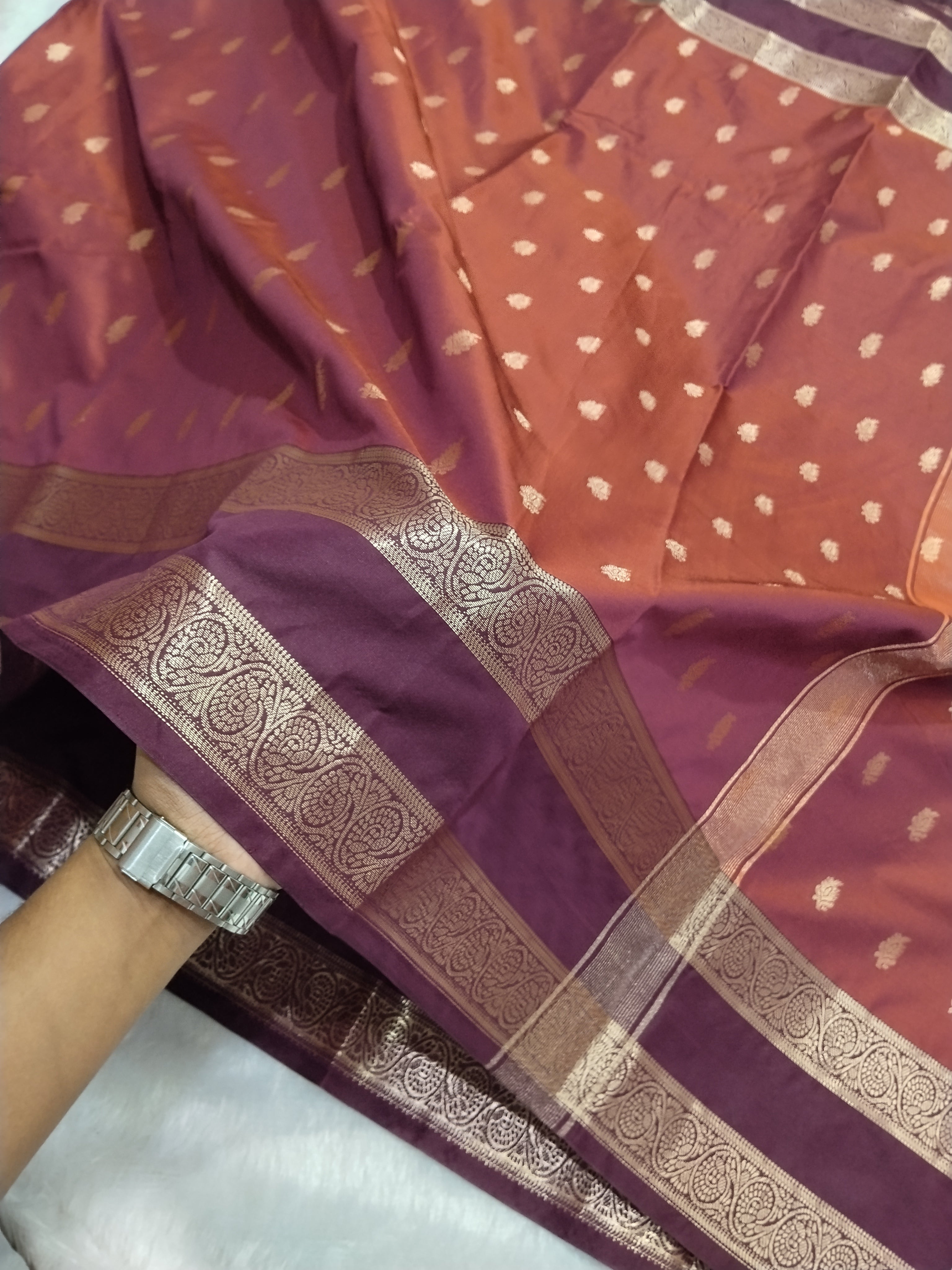 Party Wear Banarasi Semi Katan Silk Saree With Double Border Work