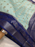 Sea Green And Navy Blue Colour Kanjivaram Border Moonga Silk Saree With Buti Work