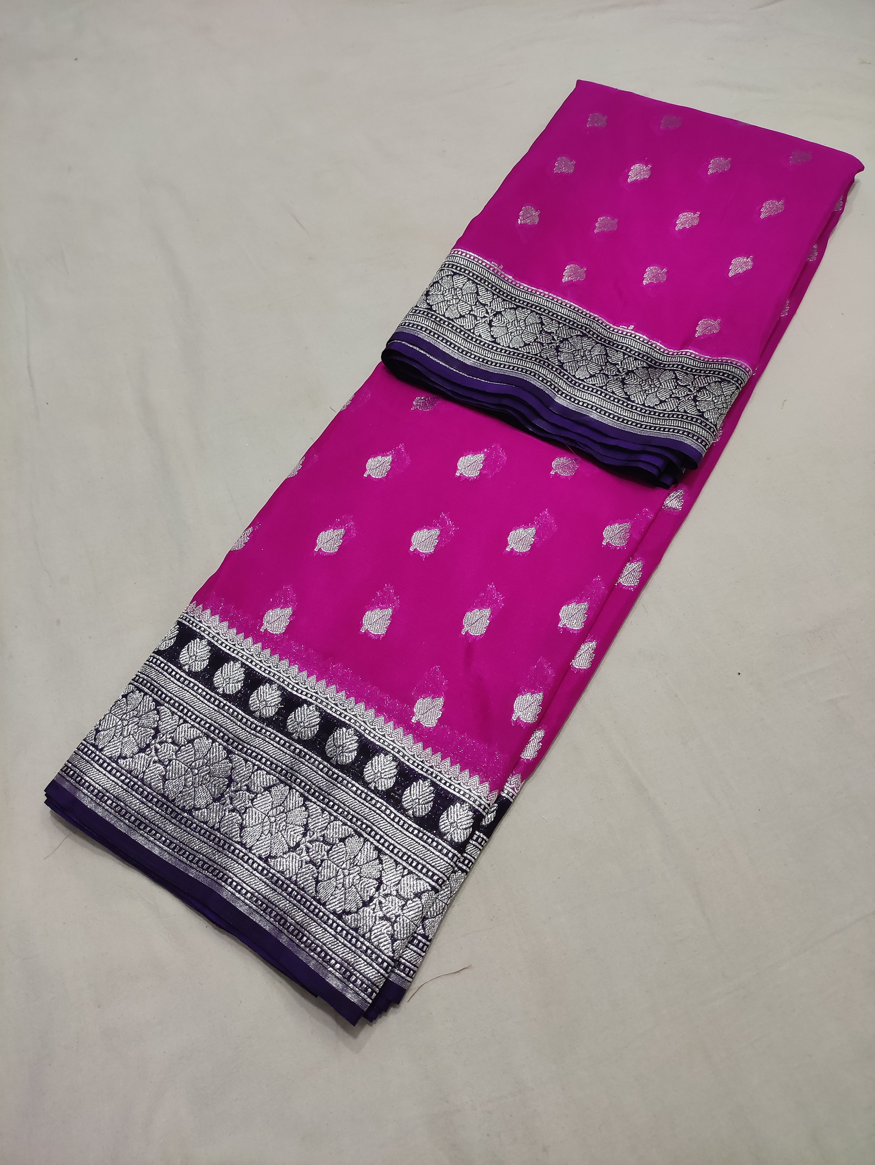 Purple And Navy Blue Colour Zari Buti Georgette Saree