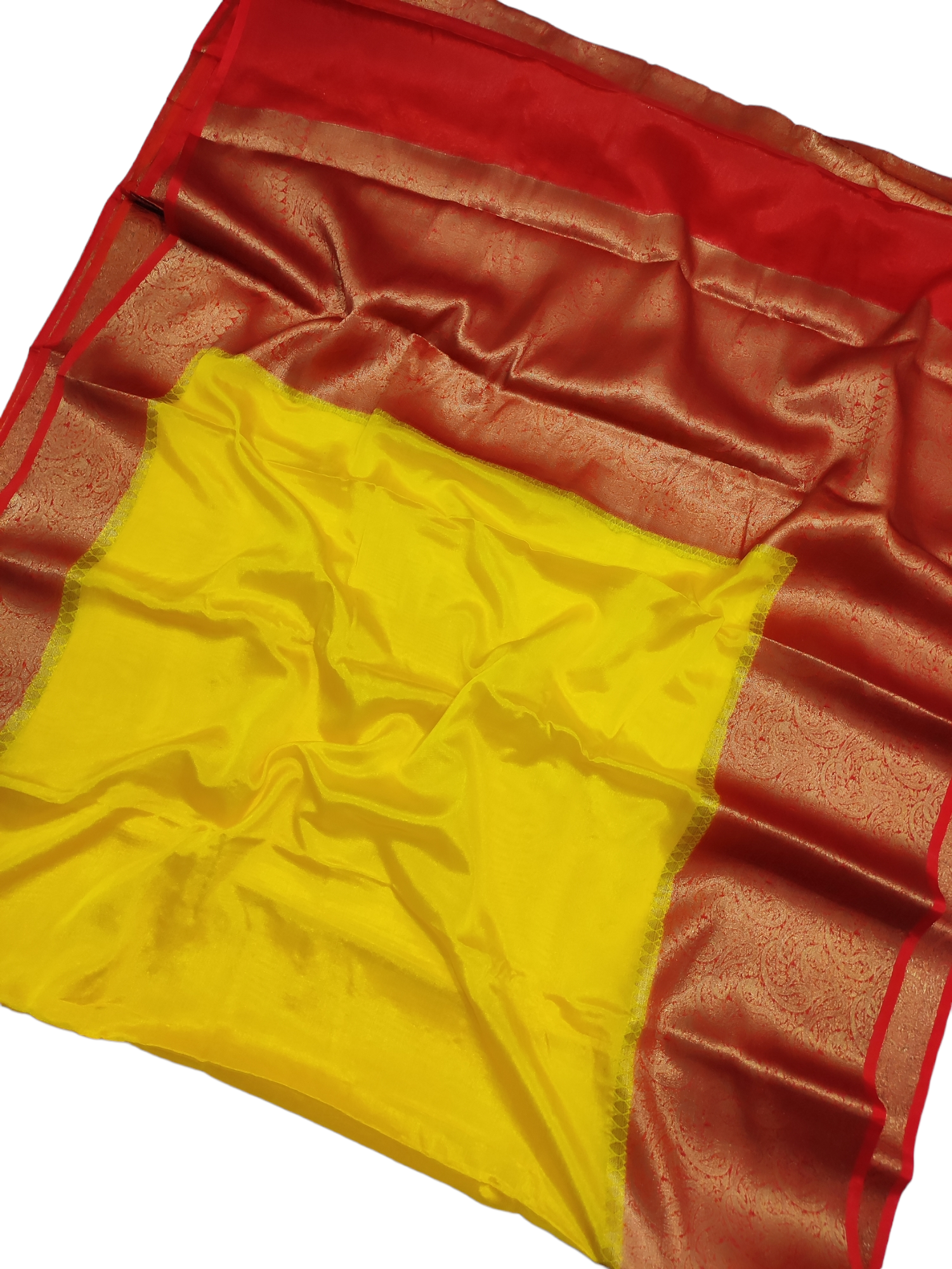 Yellow And Red Colour Plain Body Warm Silk Saree