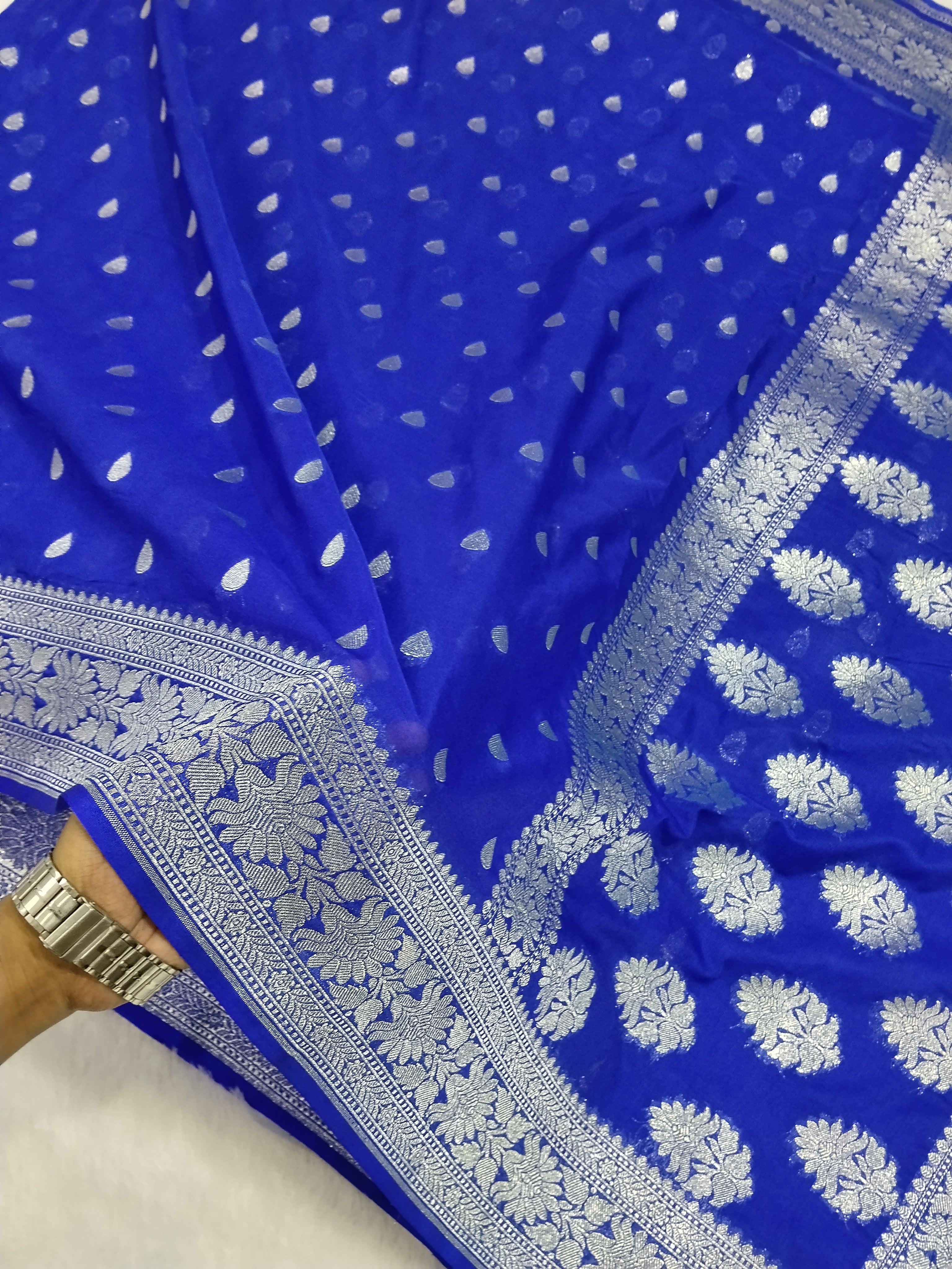 Royal Blue Colour Zari Buti Body Khaddi Georgette Saree