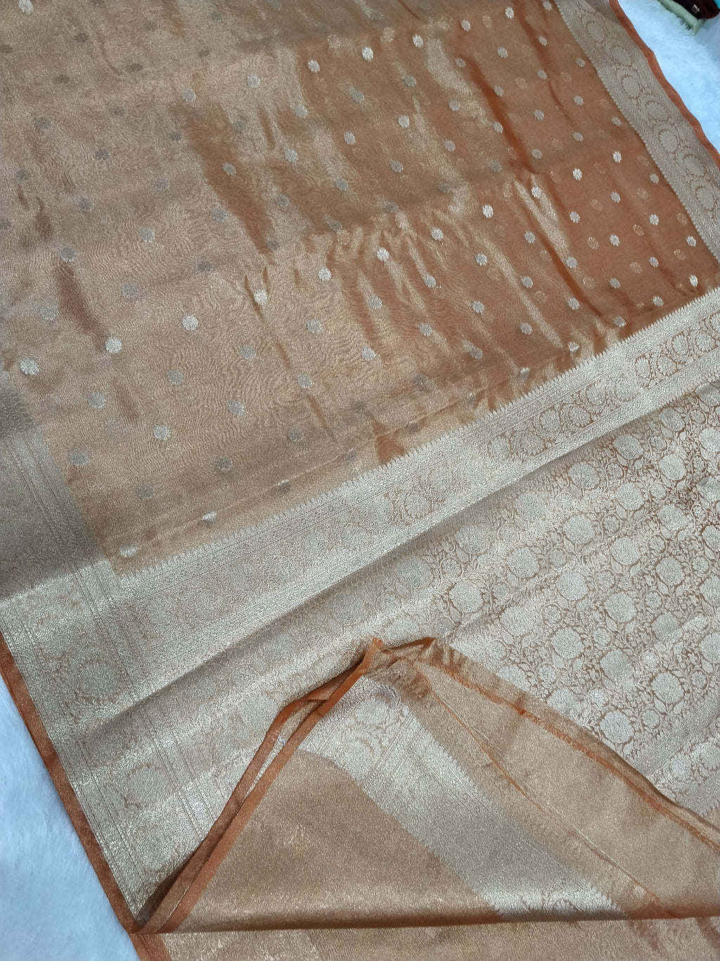 Orange Colour Tissue Saree With All Over Buti