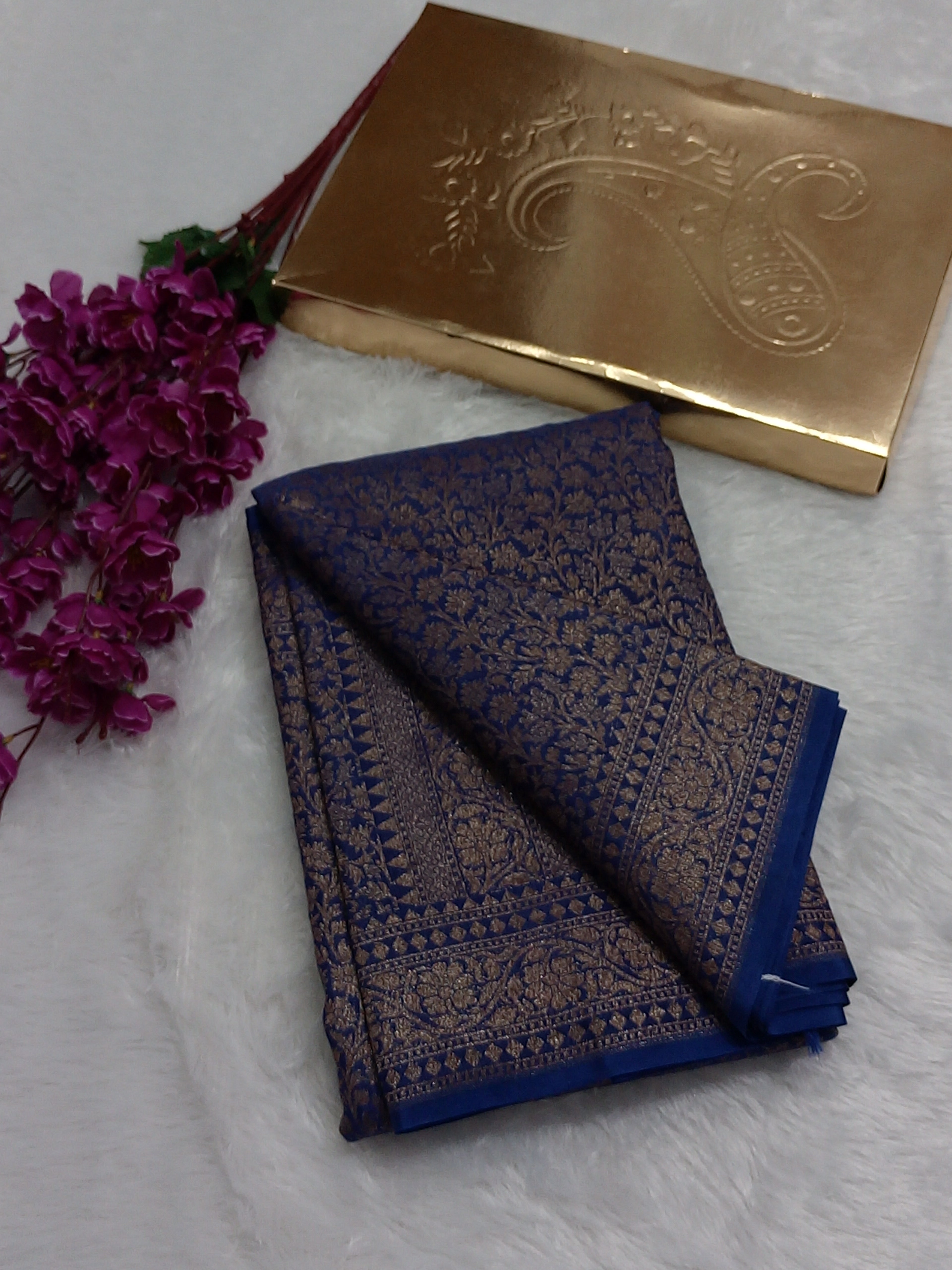 Blue Colour Antique Zari Brocade Khaddi Georgette Saree