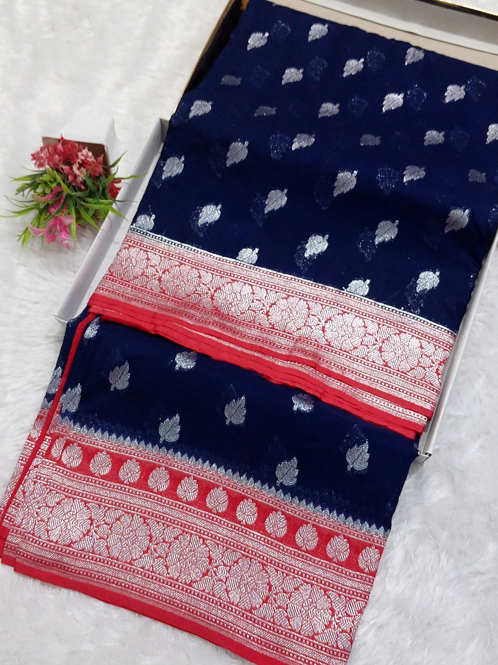 Navy Blue Banarasi Khaddi Georgette Saree