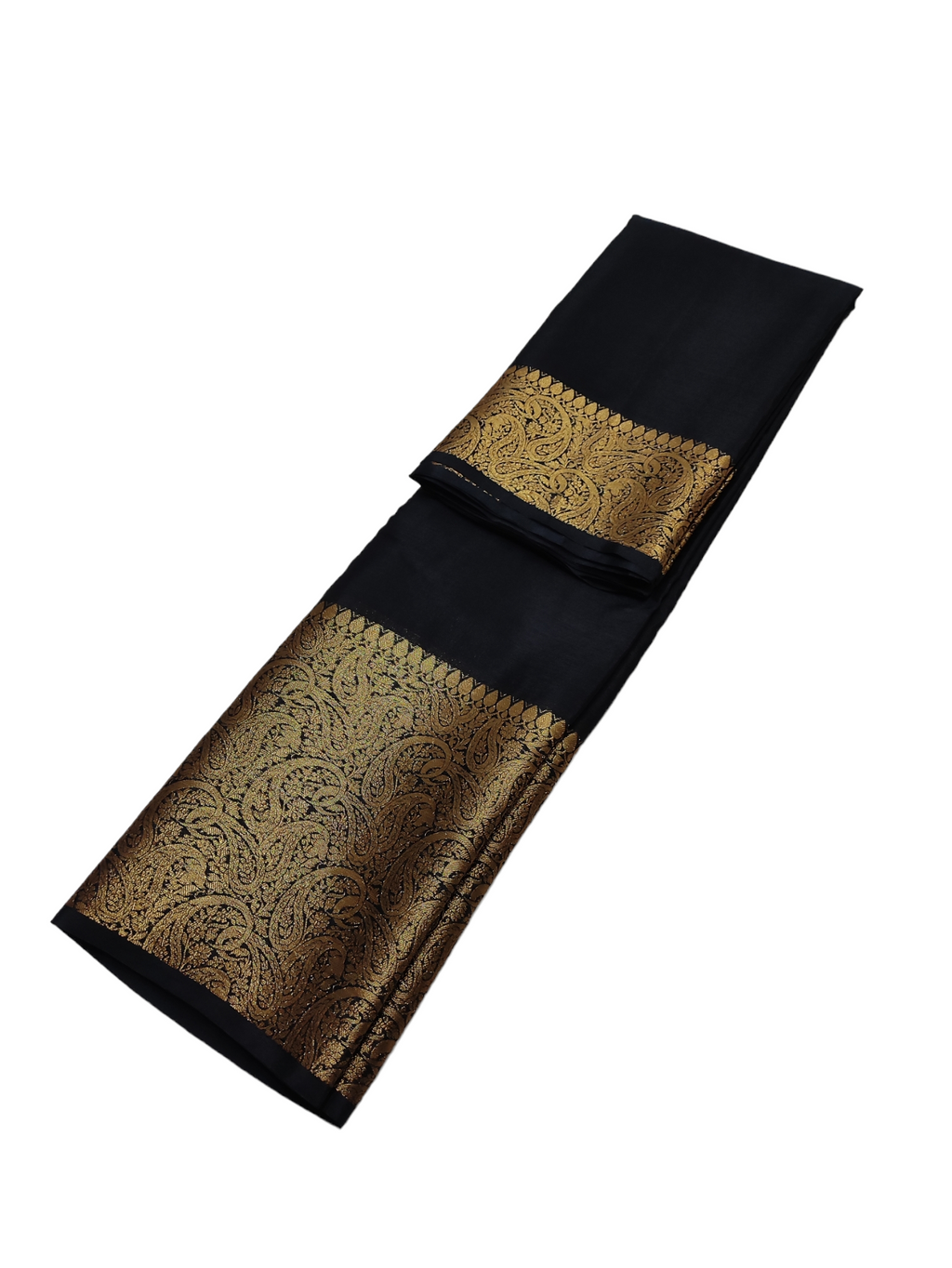 Jet Black Colour Plain Body Warm Silk Saree