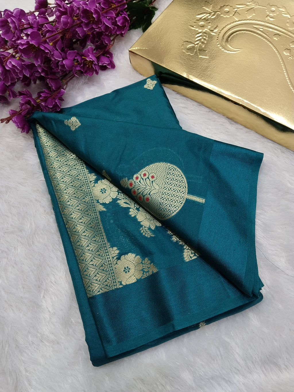 German Blue Colour Banarasi Warm Silk Saree