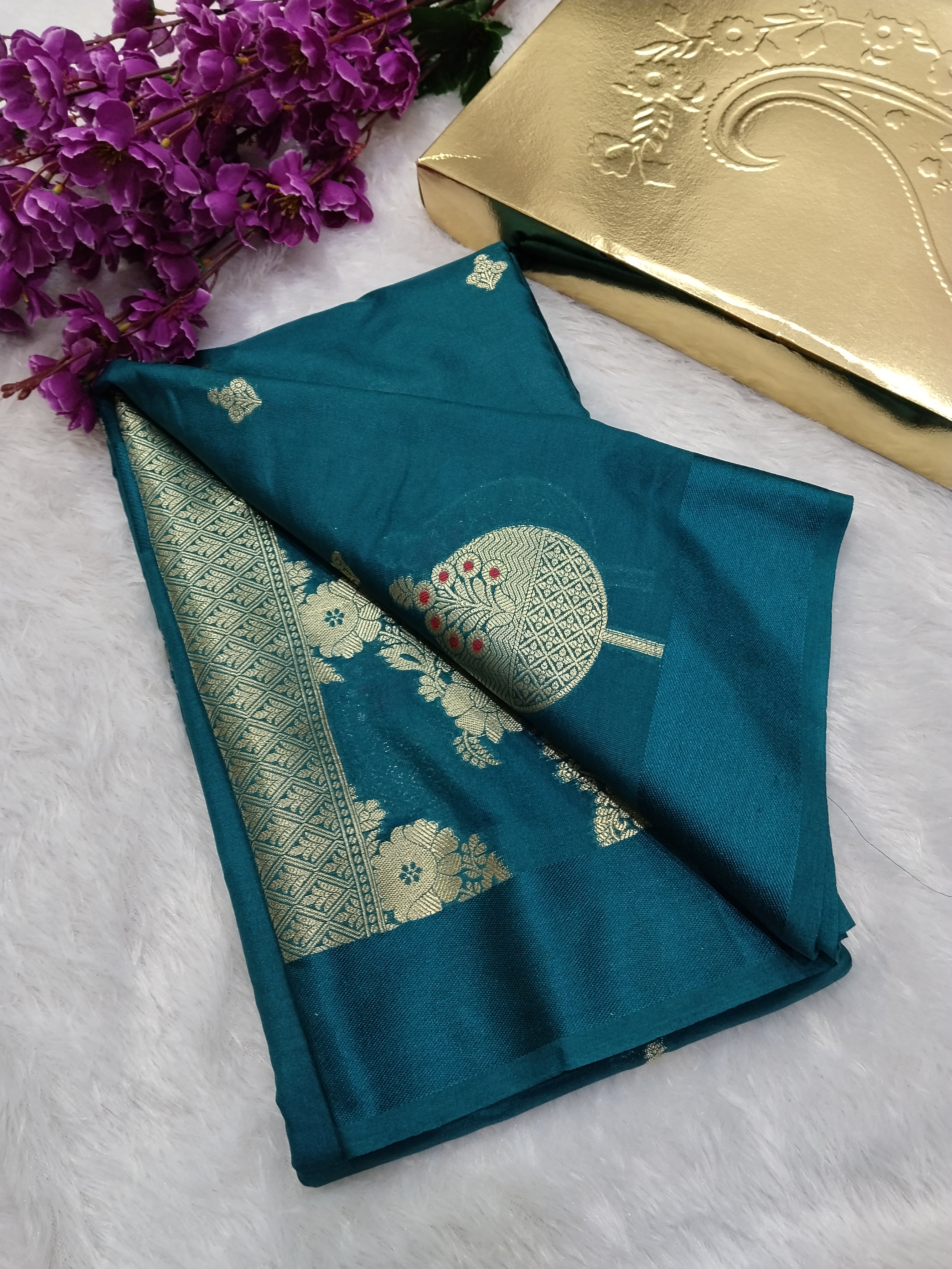 German Blue Colour Banarasi Warm Silk Saree