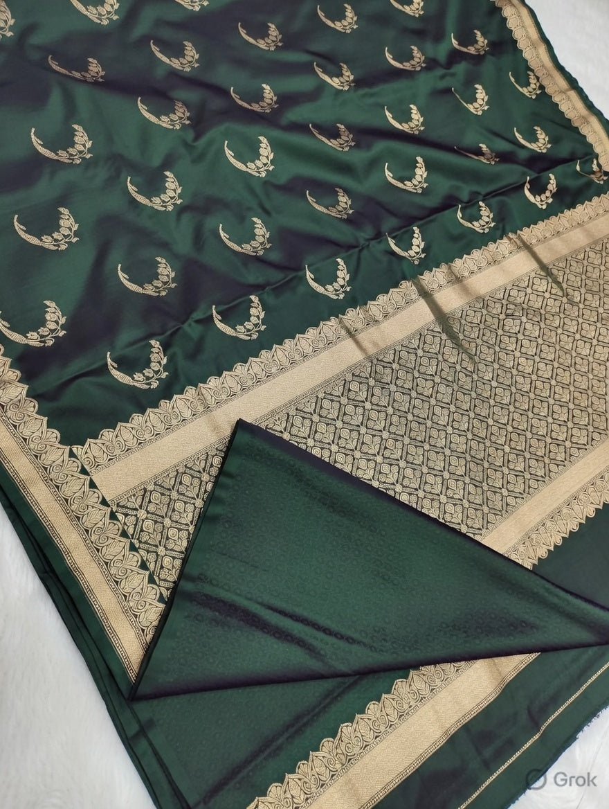Bottle Green Colour Banarasi Mashru Silk Saree
