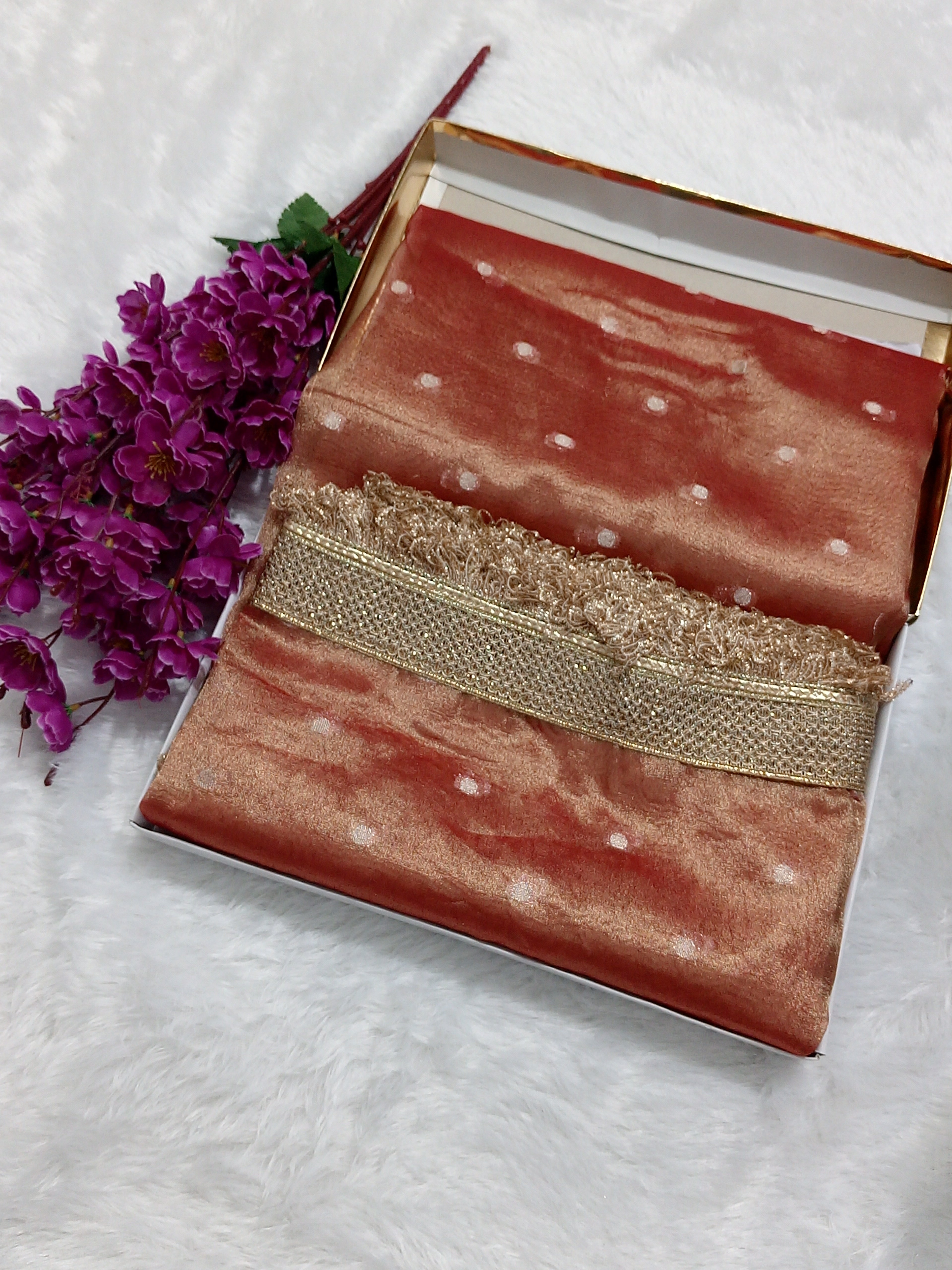 Orange Colour Kora Organza Tissue Saree With Gota Patti Work