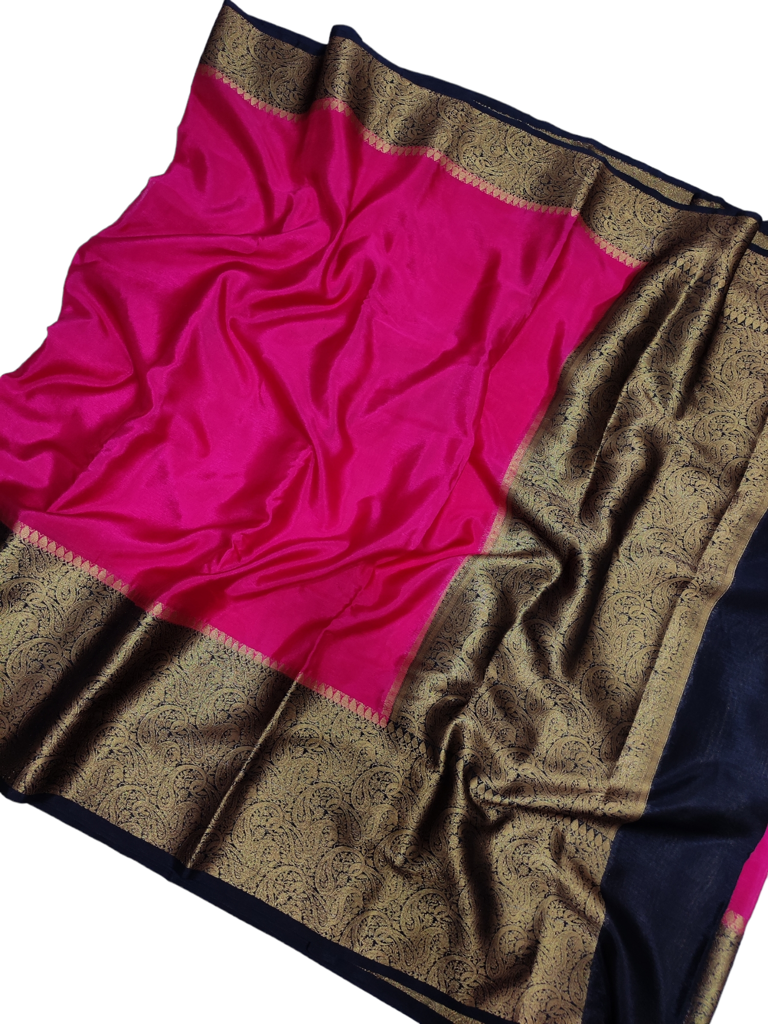 Pink And Black Colour Plain Body Warm Silk Saree