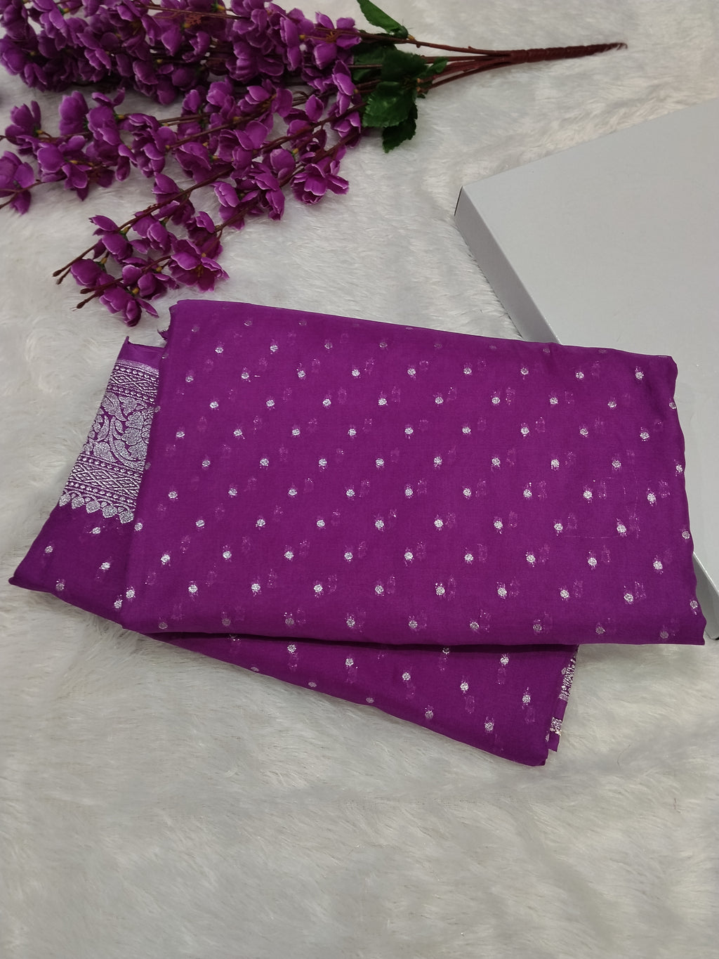 Purple Red Colour Banarasi Khaddi Georgette Saree Small Buti