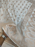 Rose Buta Mashru Silk Saree Pure White
