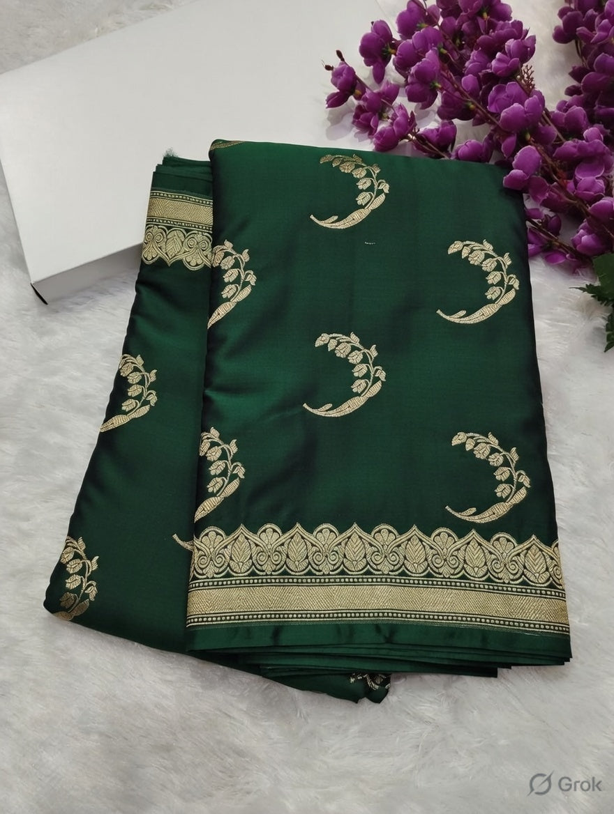 Bottle Green Colour Banarasi Mashru Silk Saree