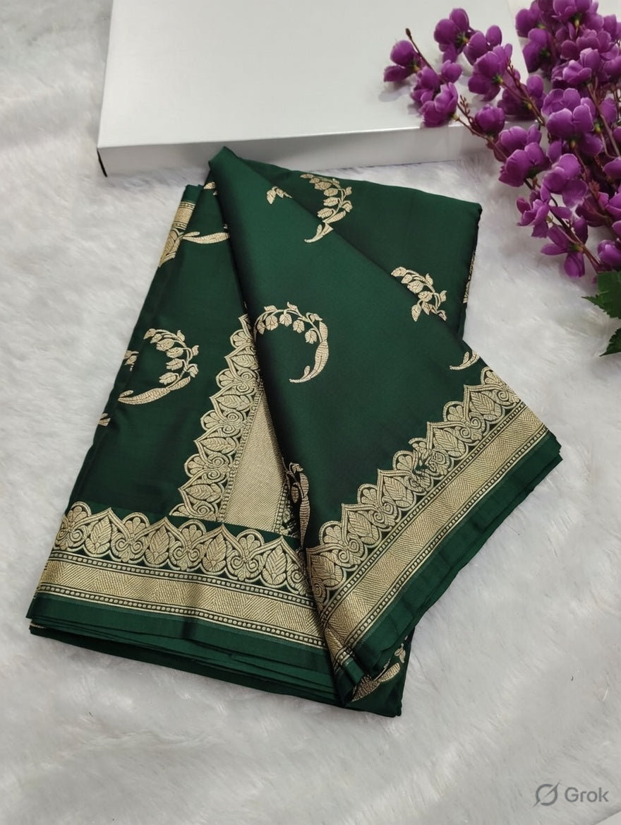 Bottle Green Colour Banarasi Mashru Silk Saree