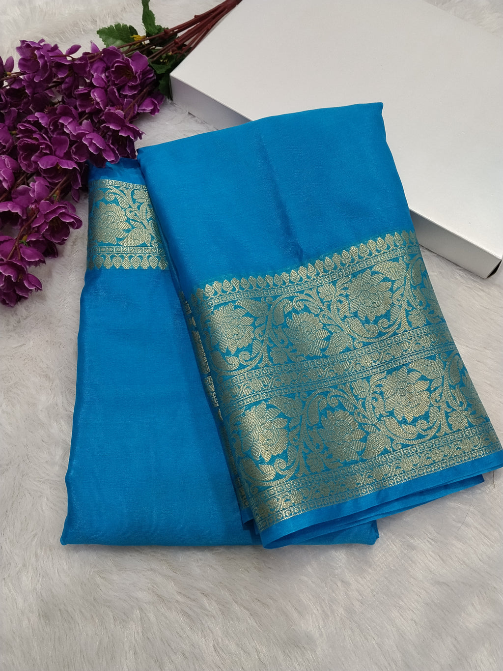 Teal Blue Colour Party Wear Soft Warm Silk Saree