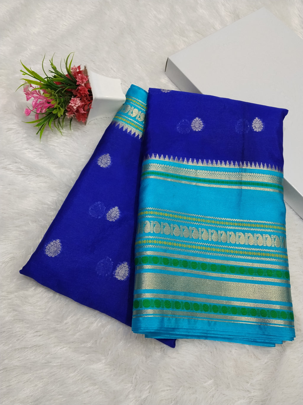 Blue Colour Party Wear Kanchi Border Soft Warm Silk Saree