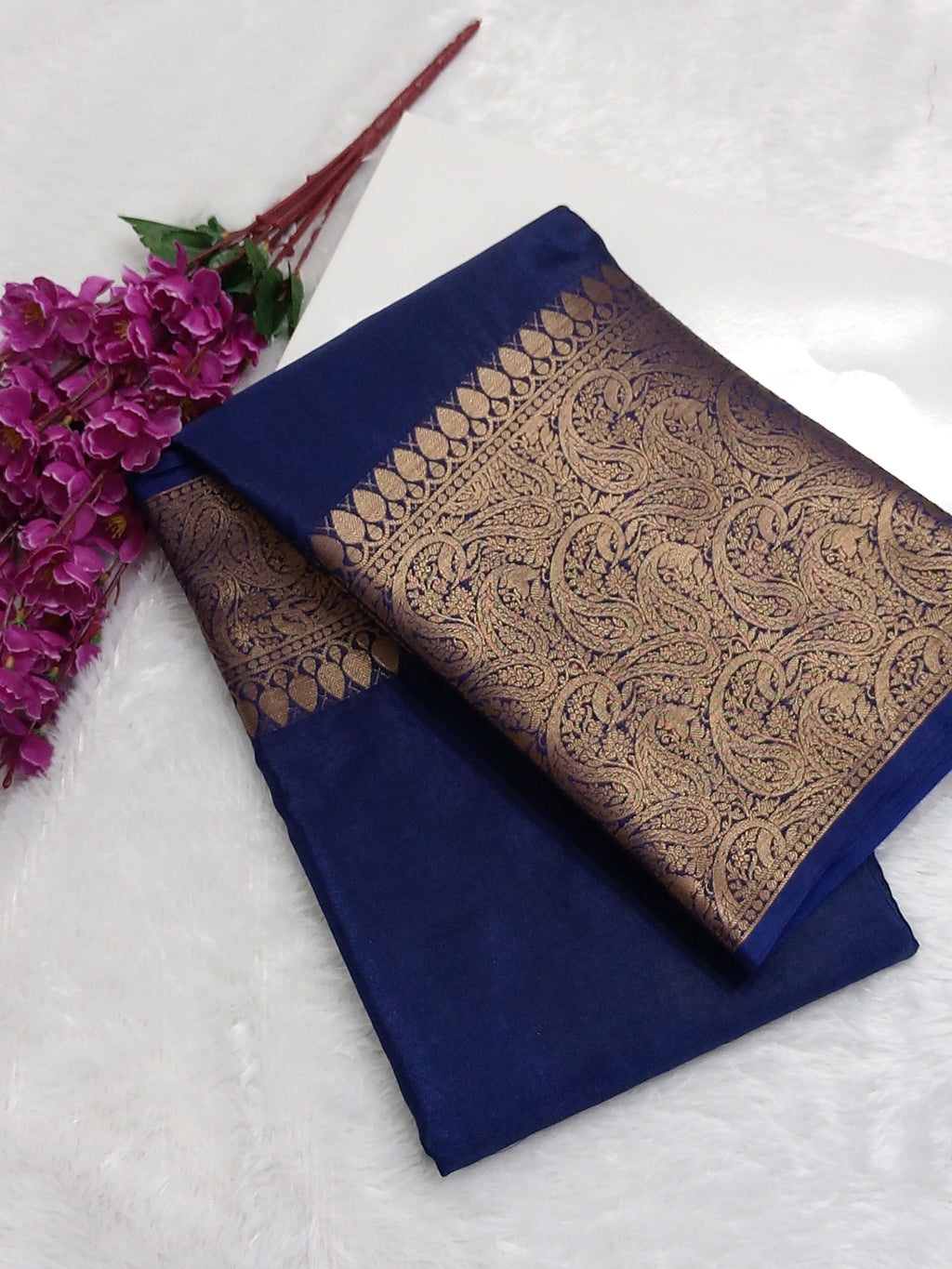 Navy Blue Banarasi Warm Silk Saree