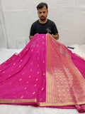 Rani Pink Colour Zari Buti Khaddi Georgette Saree