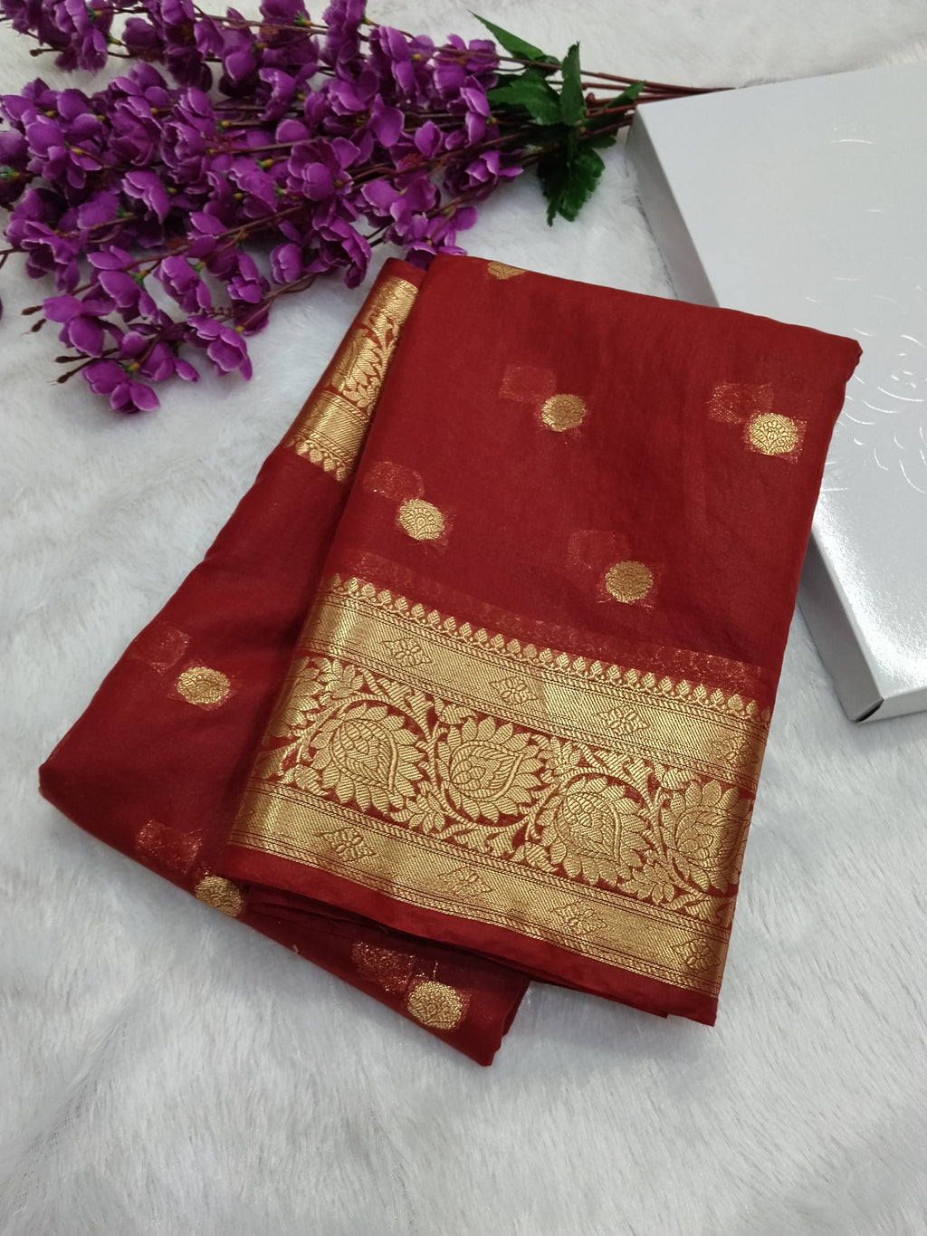 Maroon Colour Banarasi Fancy Cotton Saree With Brocade Blouse