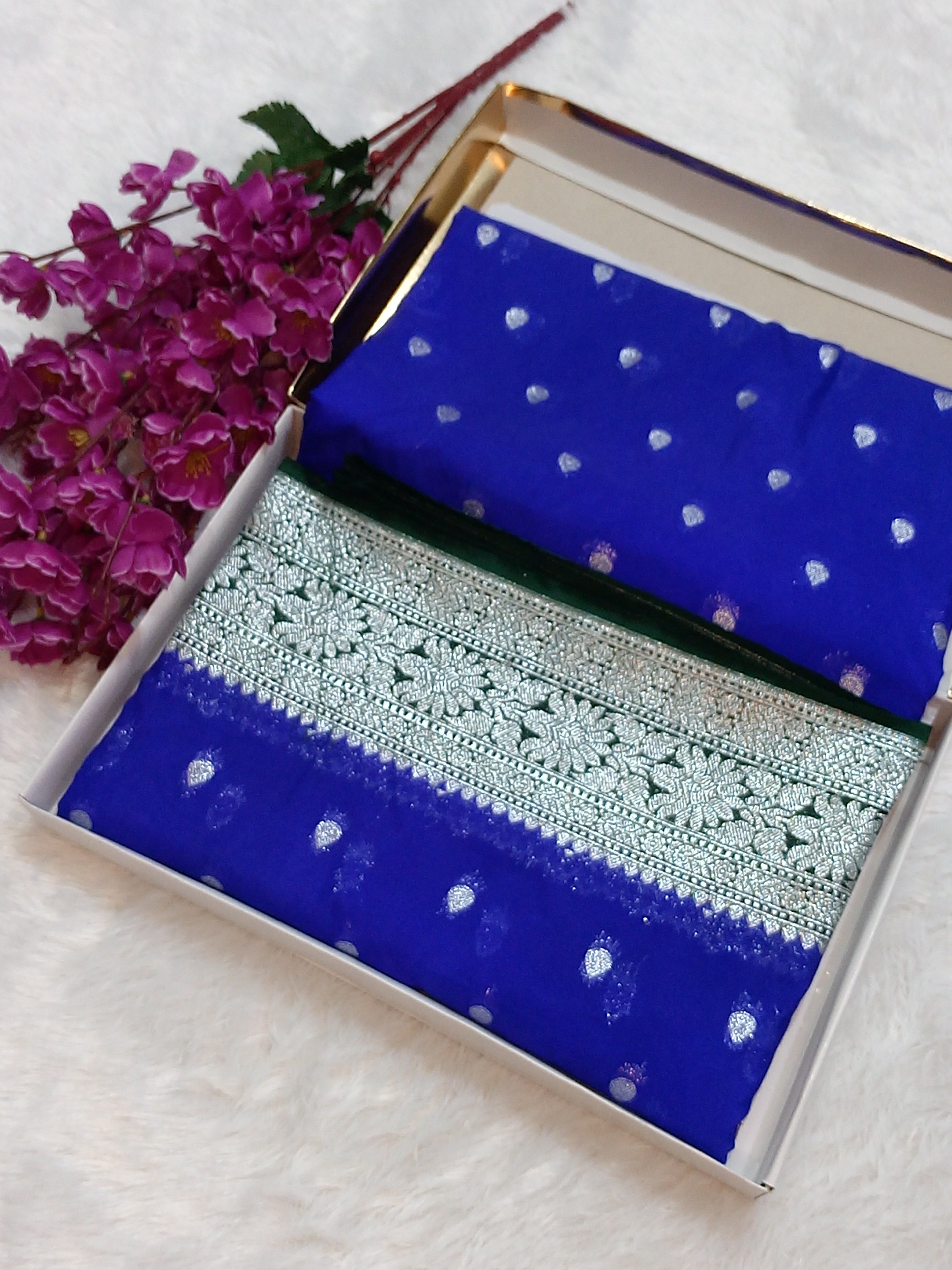 Green Border Blue Banarasi Khaddi Georgette Saree