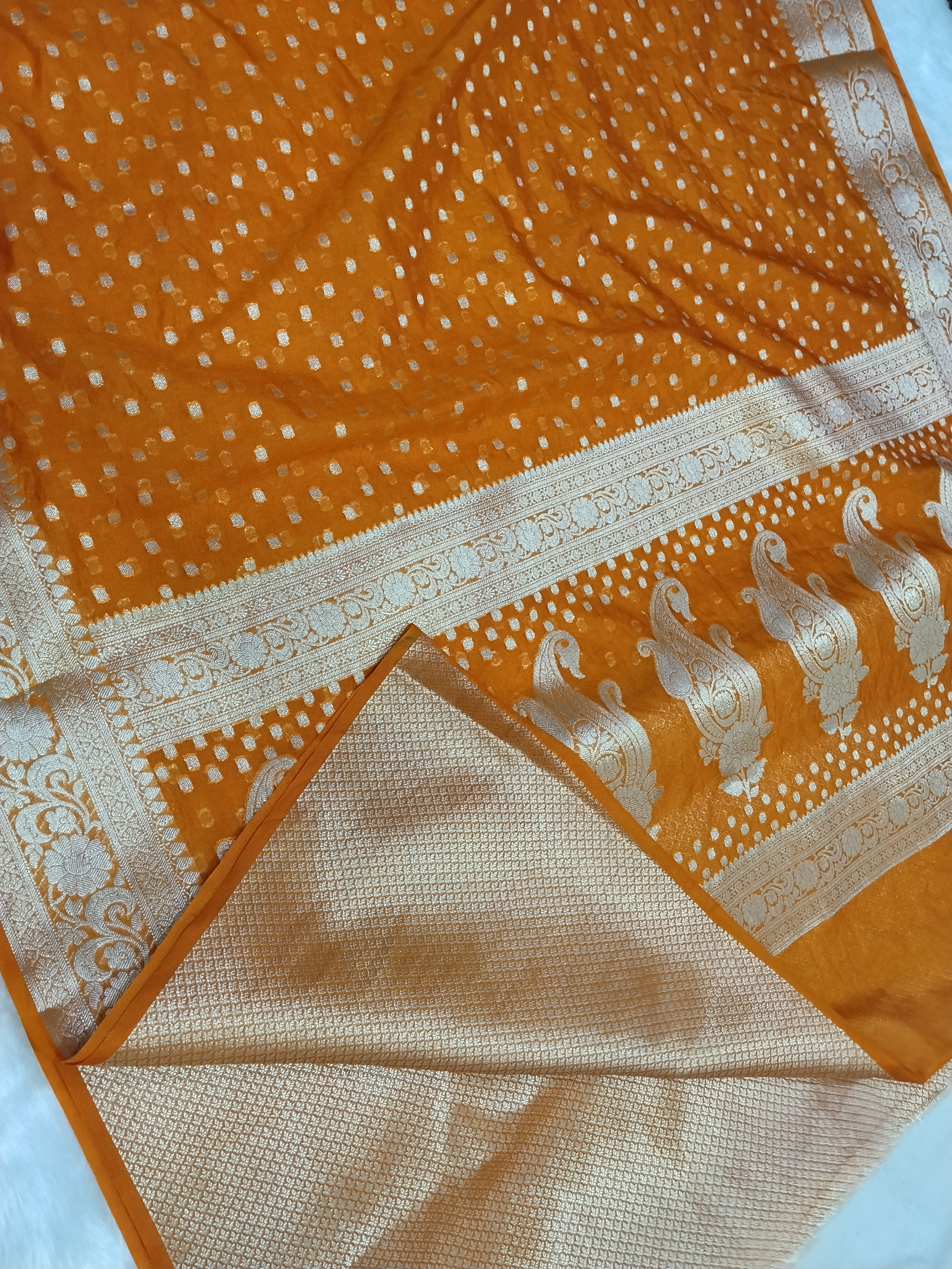 Mustard Colour Warer Zari Buti Khaddi Georgette Saree