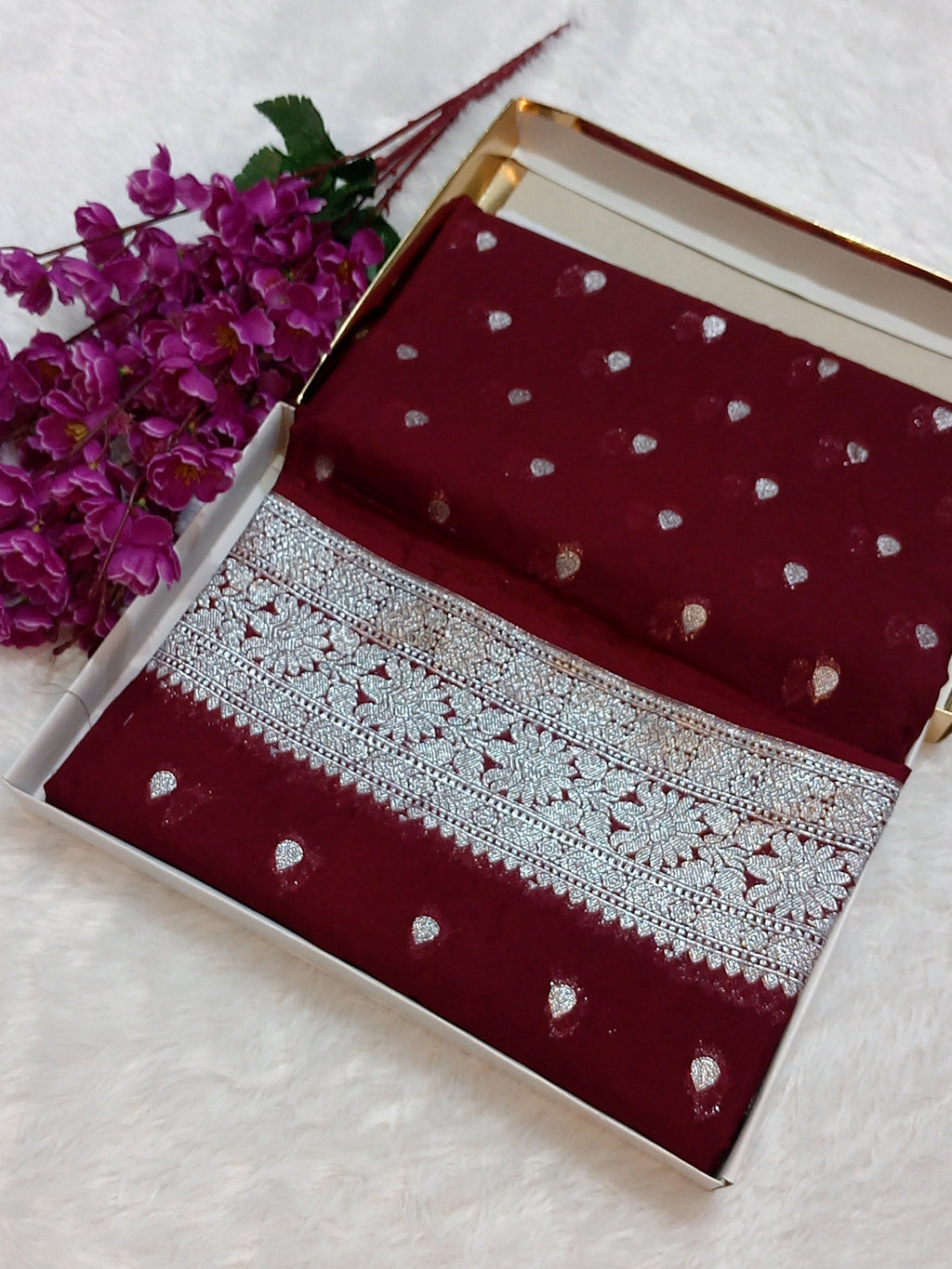 Dark Maroon Colour Banarasi Katan Georgette Saree