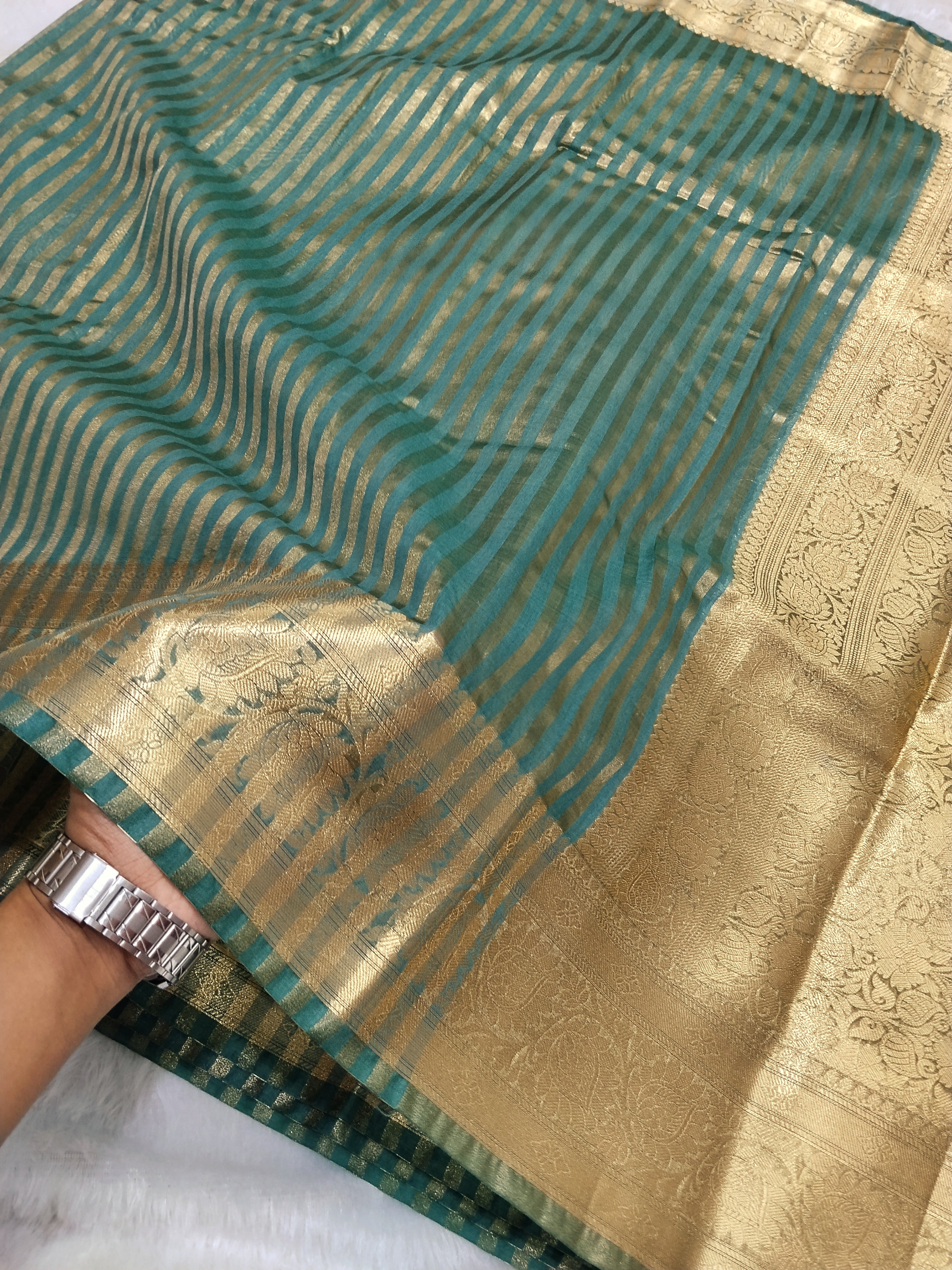 Grey Colour Banarasi Fancy Cotton Saree With Strip Zari And Brocade Blouse