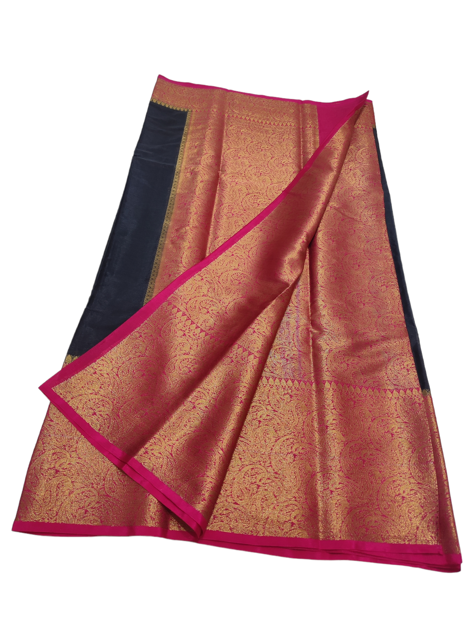 Black And Pink Colour Plain Body Warm Silk Saree