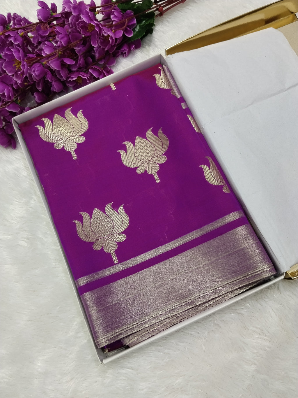 Purple Colour Kamal Buta Tapeta Silk Saree