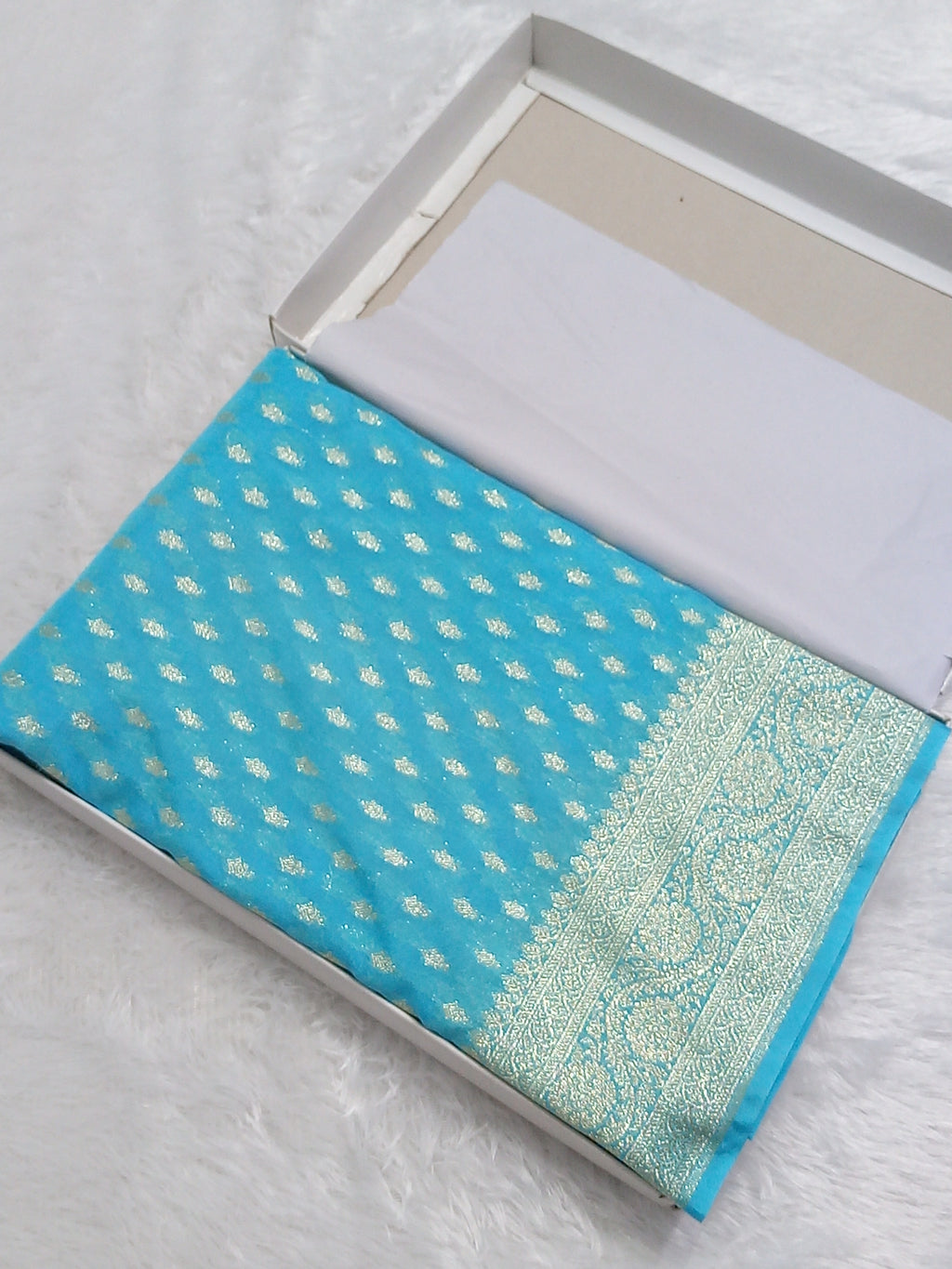 Sky Blue Colour Zari Buti Georgette Saree