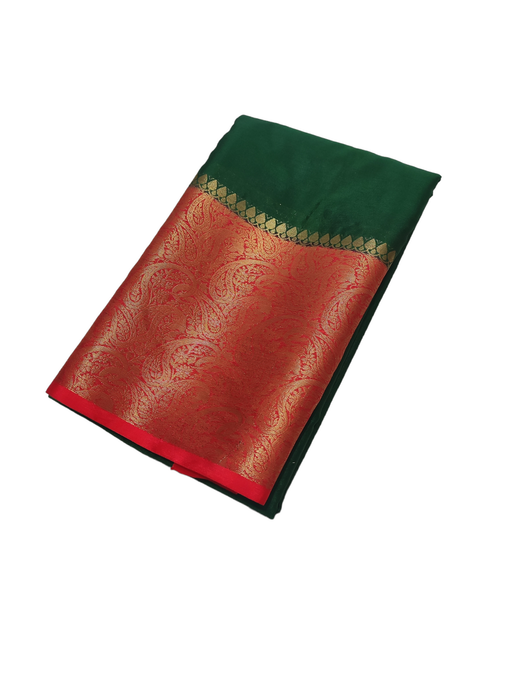 Bottle Green And Red Colour Plain Body Warm Silk Saree
