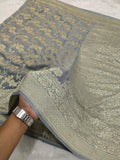 Grey Colour Handloom Pure Banarasi Khaddi Georgette Saree Water Zari