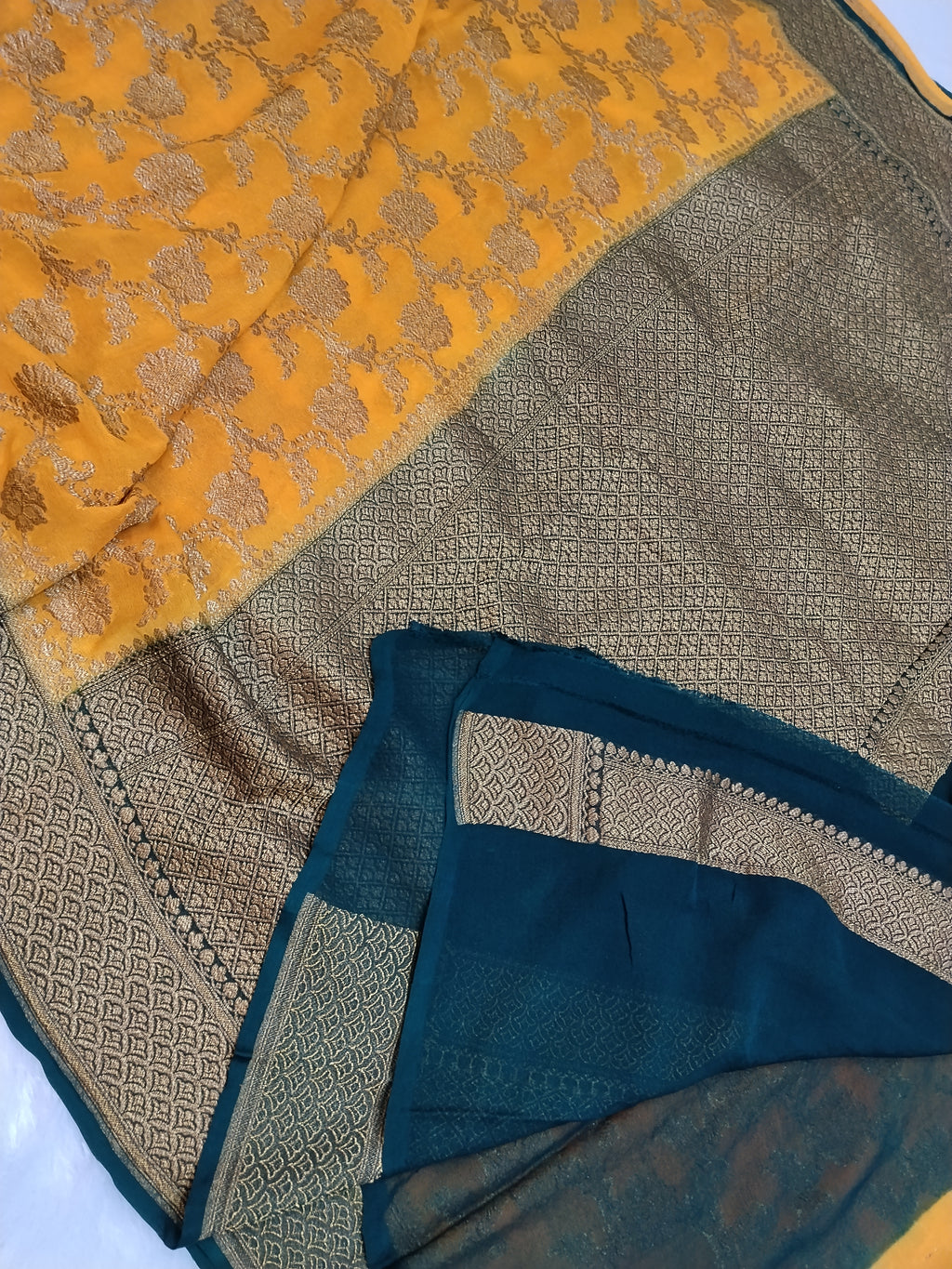 Handloom Pure Banarasi Khaddi Georgette Saree Antique Zari
