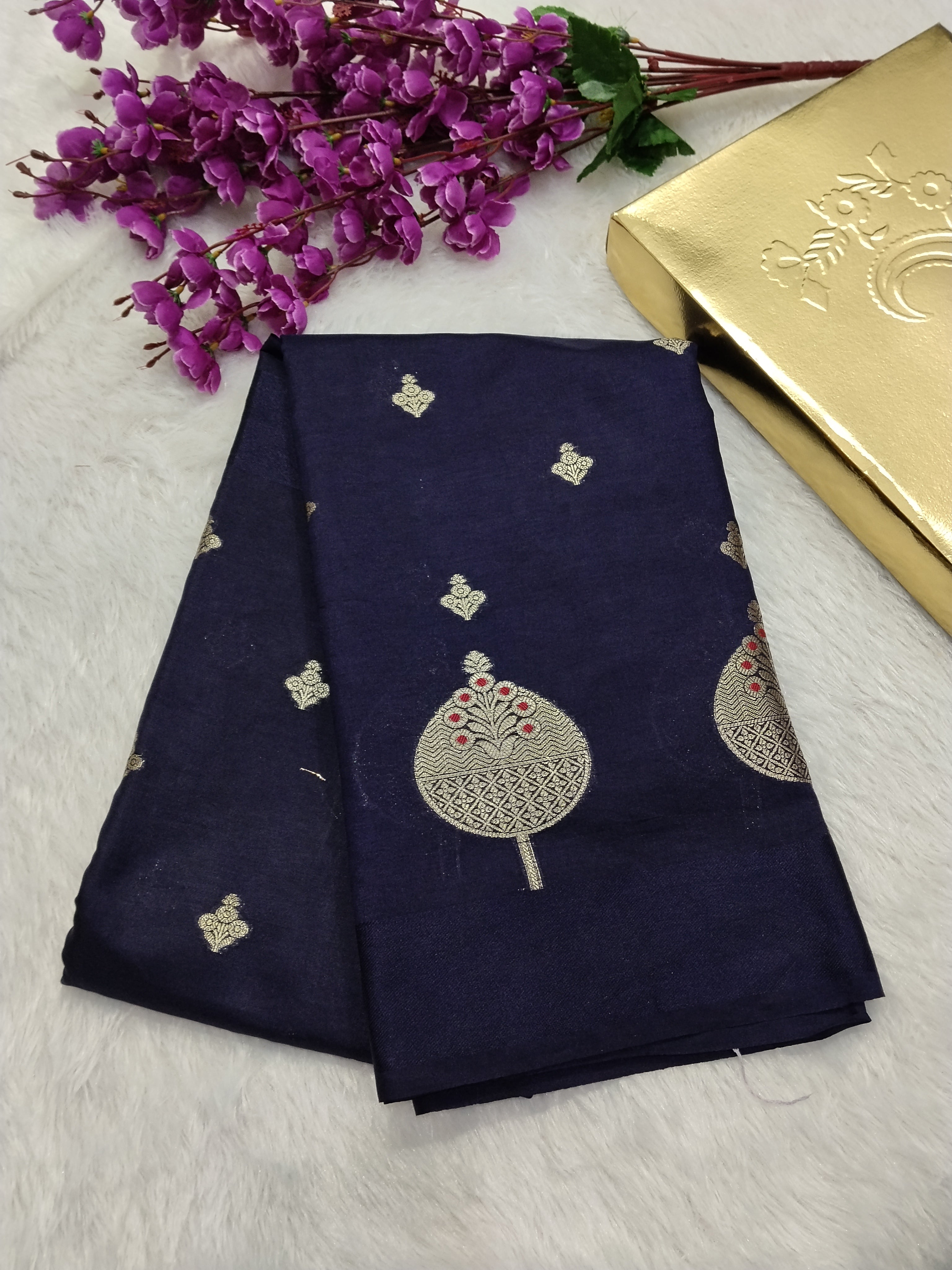 Navy Blue Colour Banarasi Warm Silk Saree