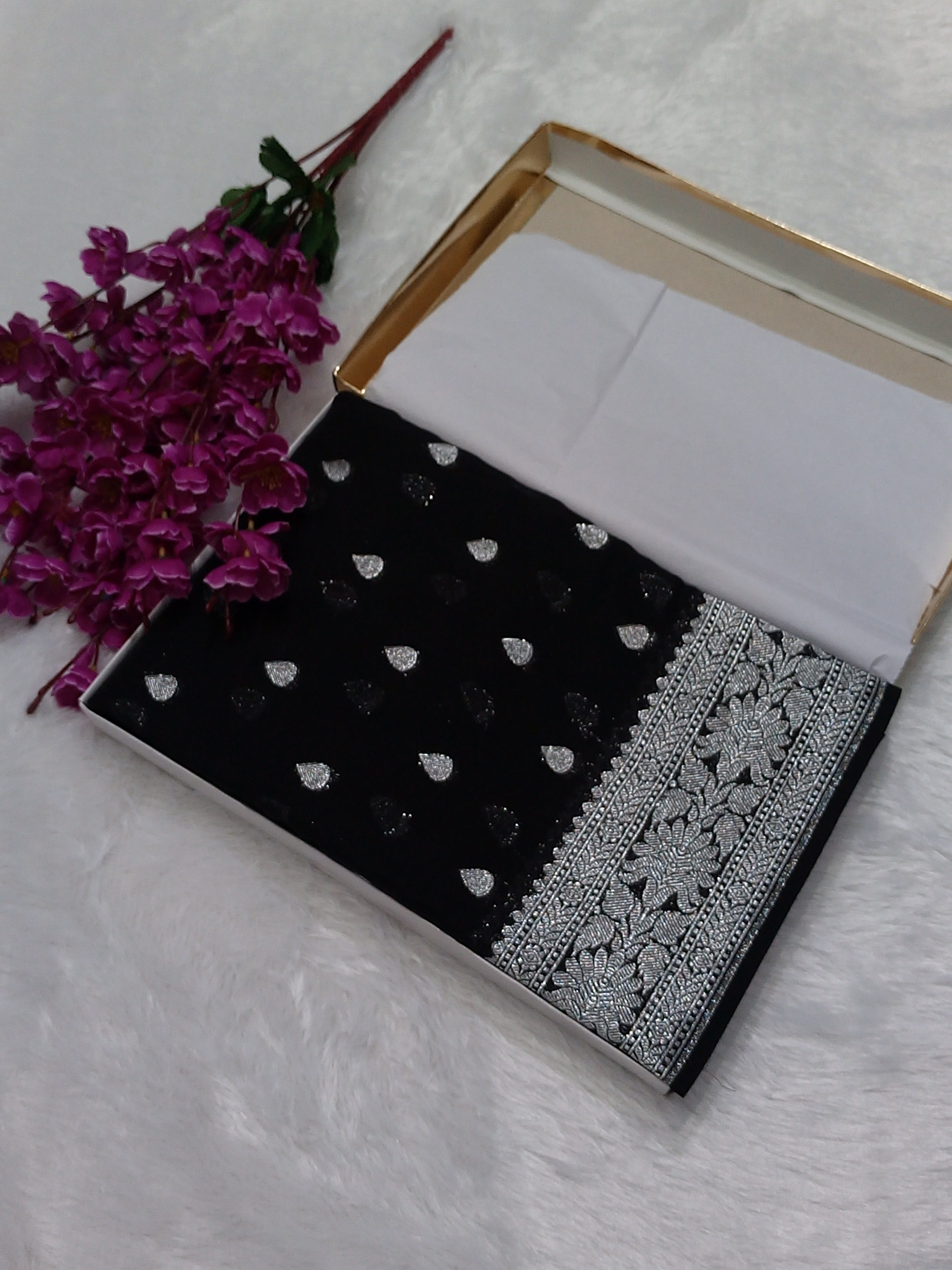 Full Black Colour Zari Buti Khaddi Georgette Saree