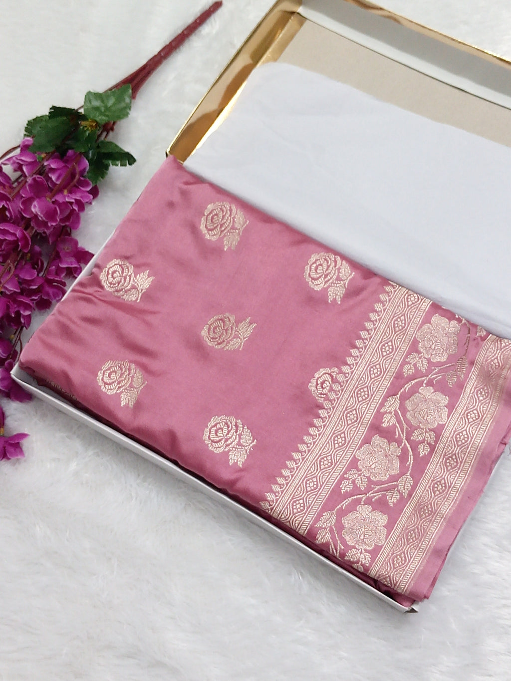 Pinkish Brown Colour Mashru Soft Silk Saree