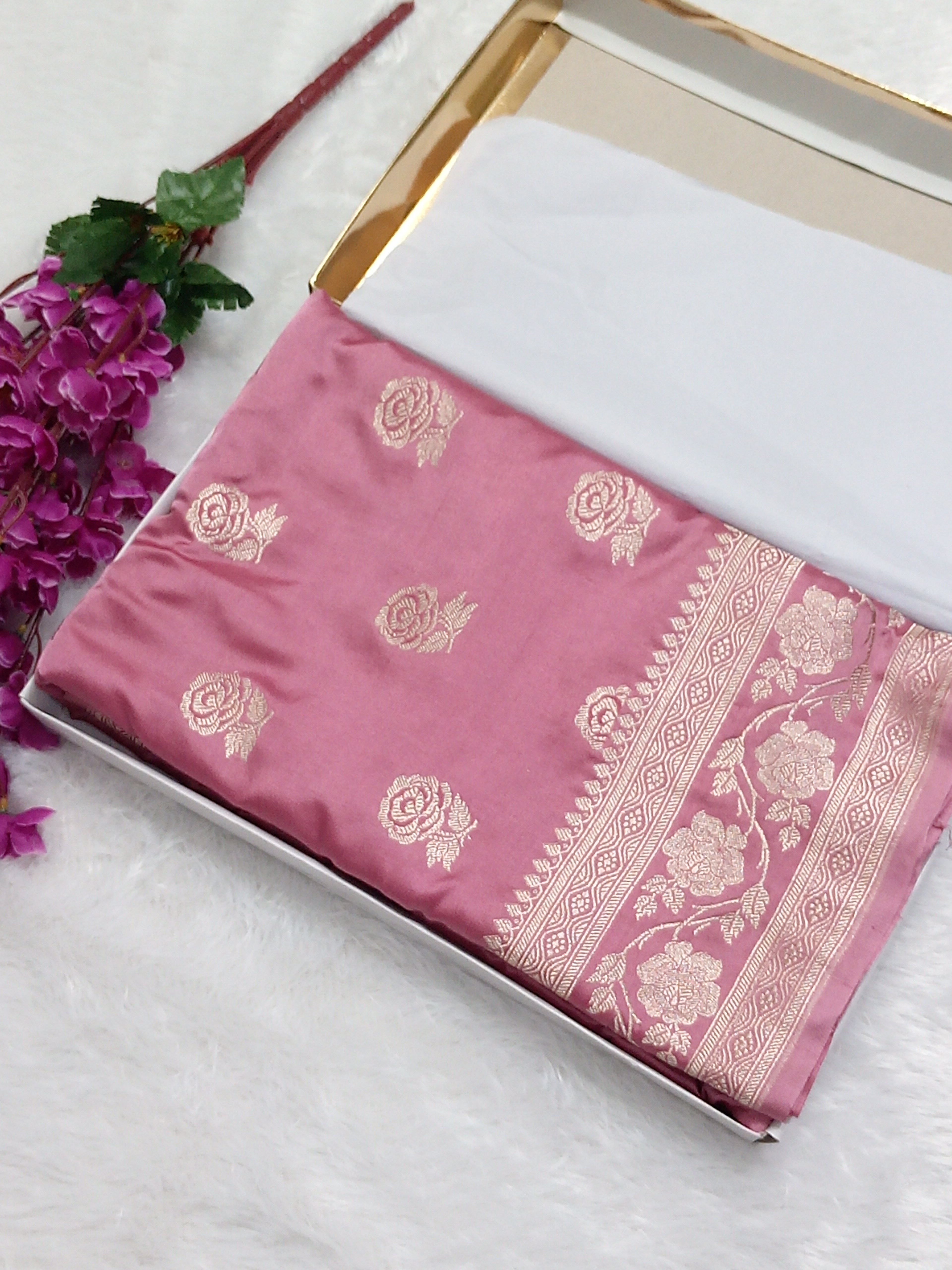 Pinkish Brown Colour Mashru Soft Silk Saree