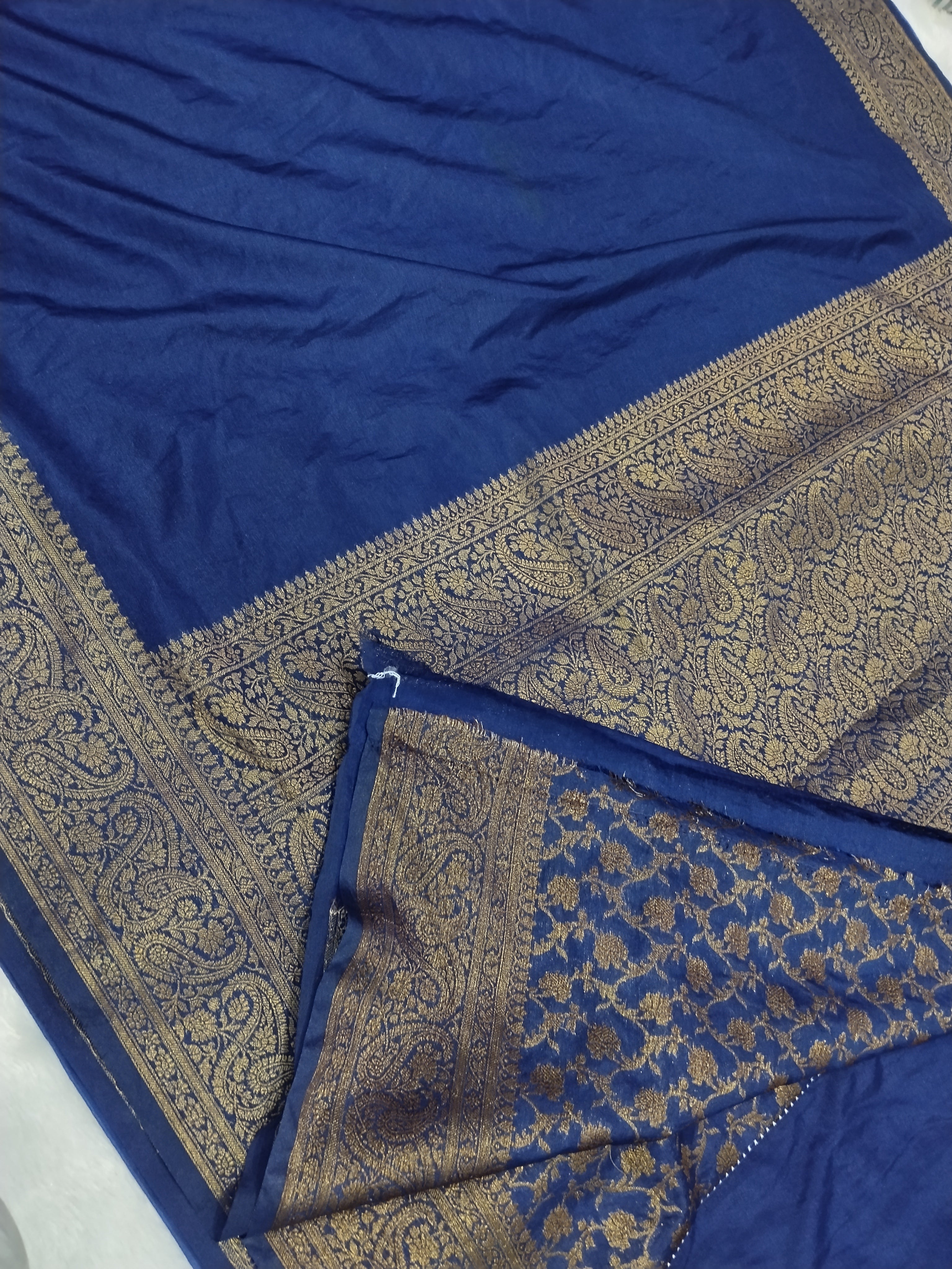 Navy Blue Colour Banarasi Warm Silk Soft Saree Antique Zari