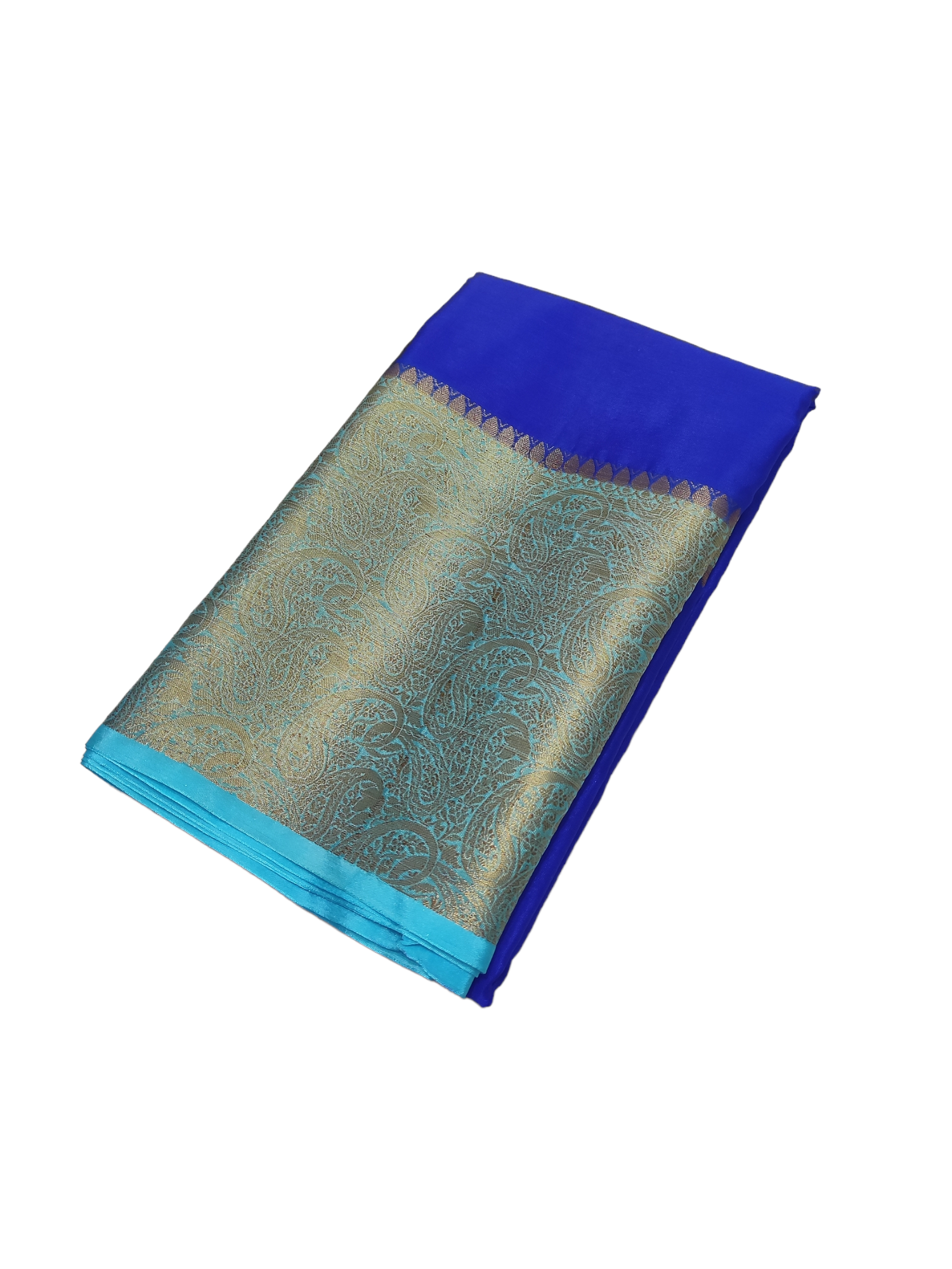 Royal Blue And Sky Blue Colour Plain Body Warm Silk Saree