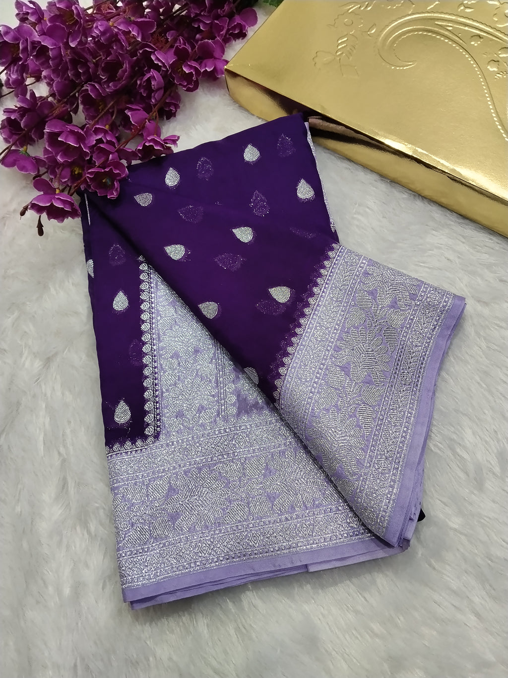 Purple And Lavender Colour Banarasi Khaddi Georgette Saree