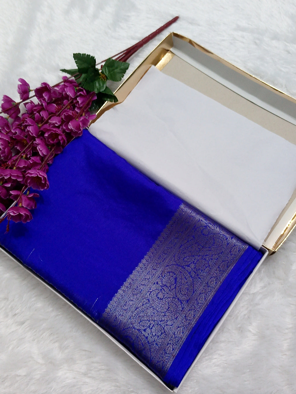 Royal Blue Colour Plain Body Warm Silk Saree