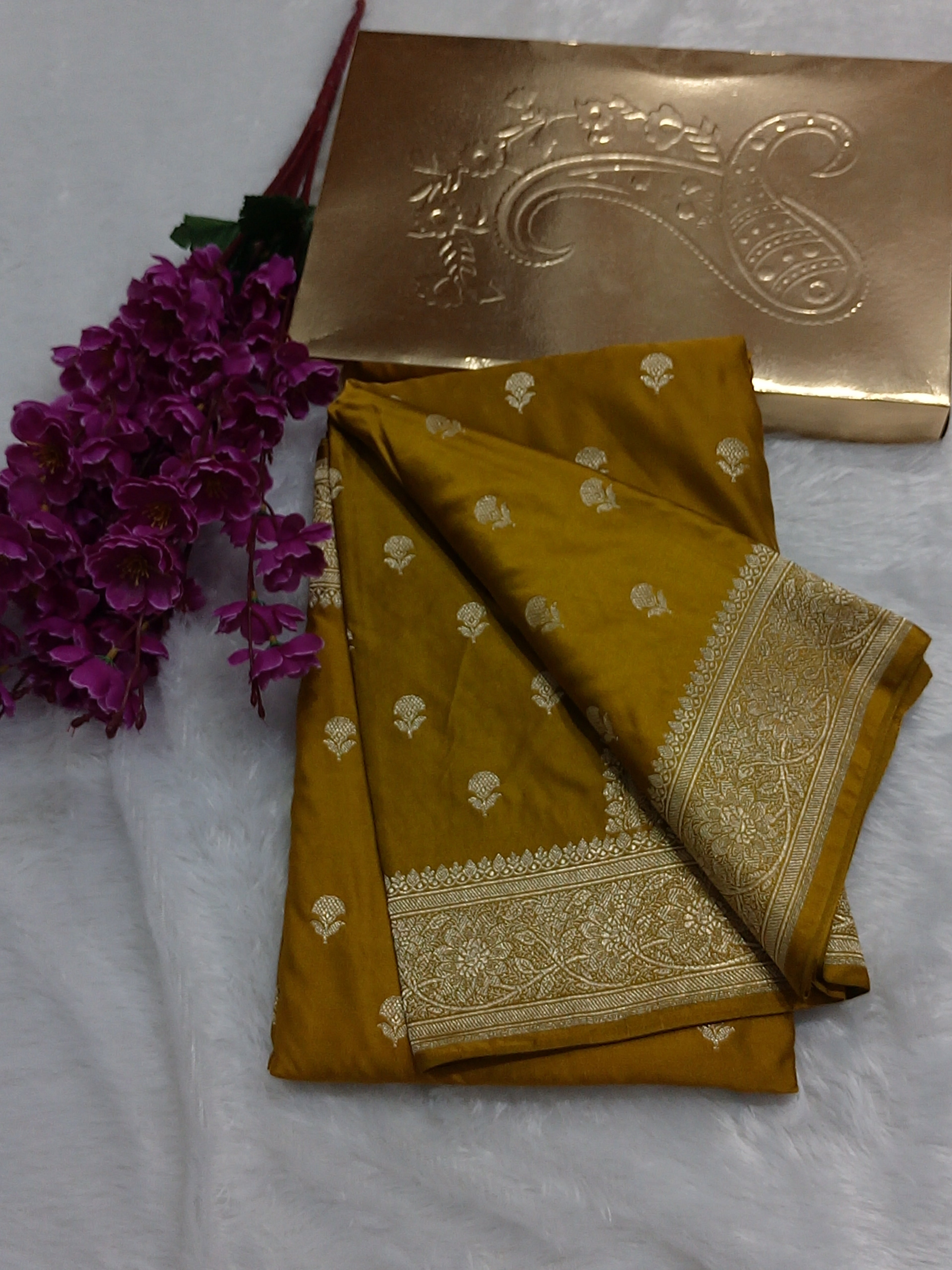 Dark Yellow Color Banarasi Mashru Silk Saree