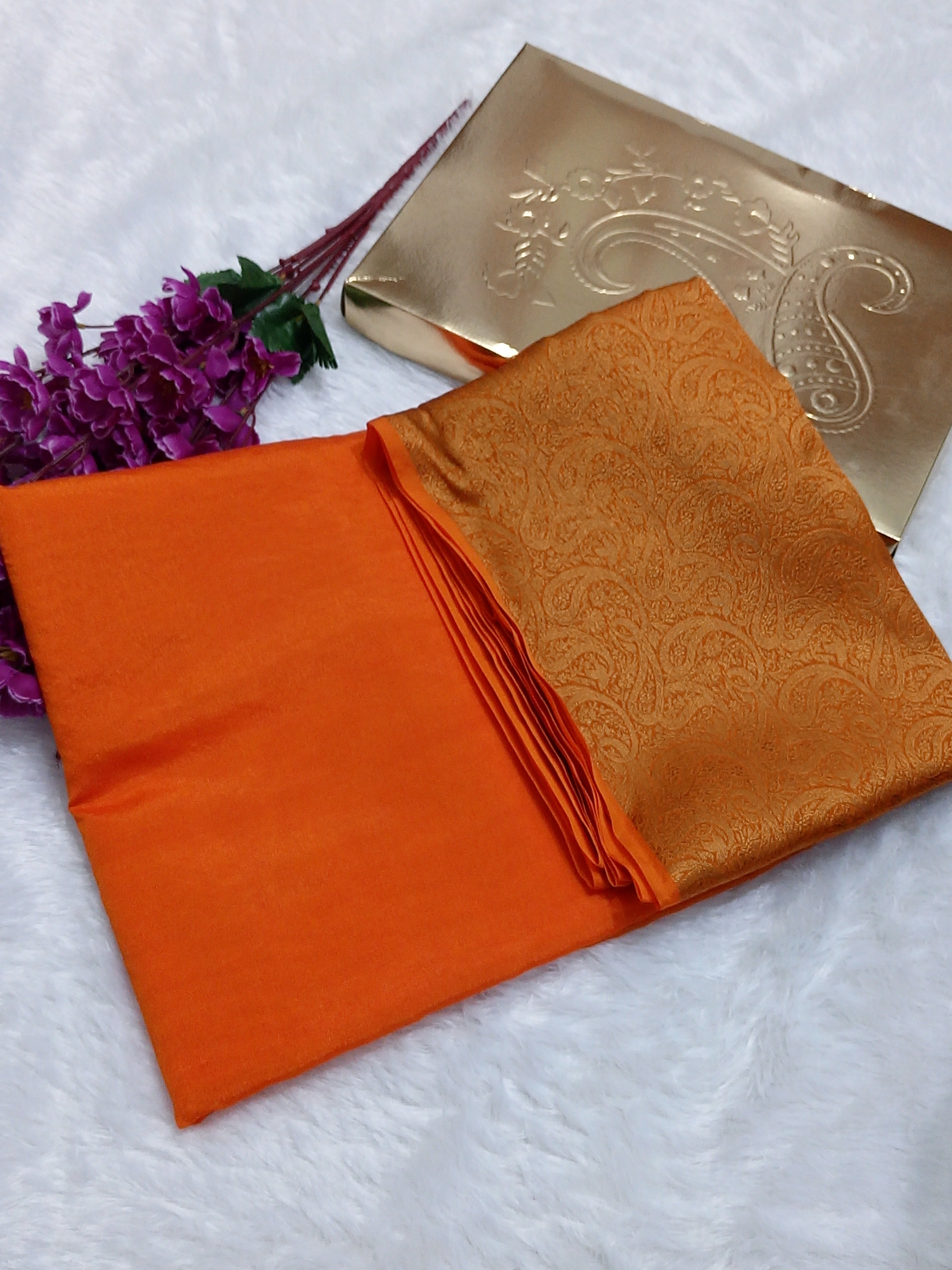 Orange Colour Plain Body Warm Silk Saree