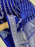 Navy Blue Colour Wedding Banarasi Mashru Katan Silk Saree jaal Work