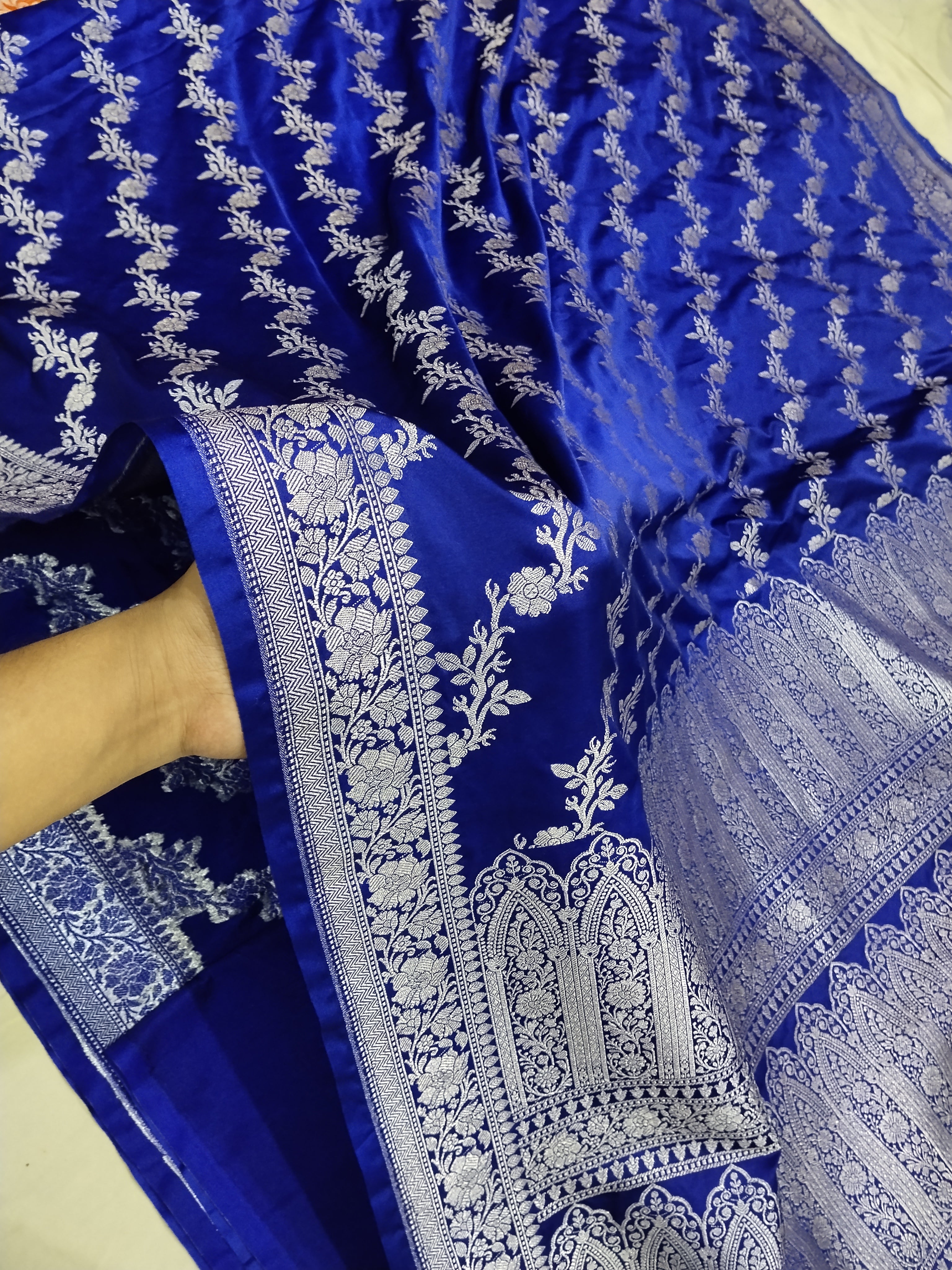 Navy Blue Colour Wedding Banarasi Mashru Katan Silk Saree jaal Work