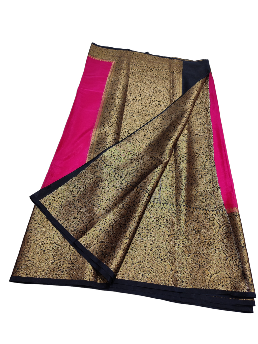 Pink And Black Colour Plain Body Warm Silk Saree