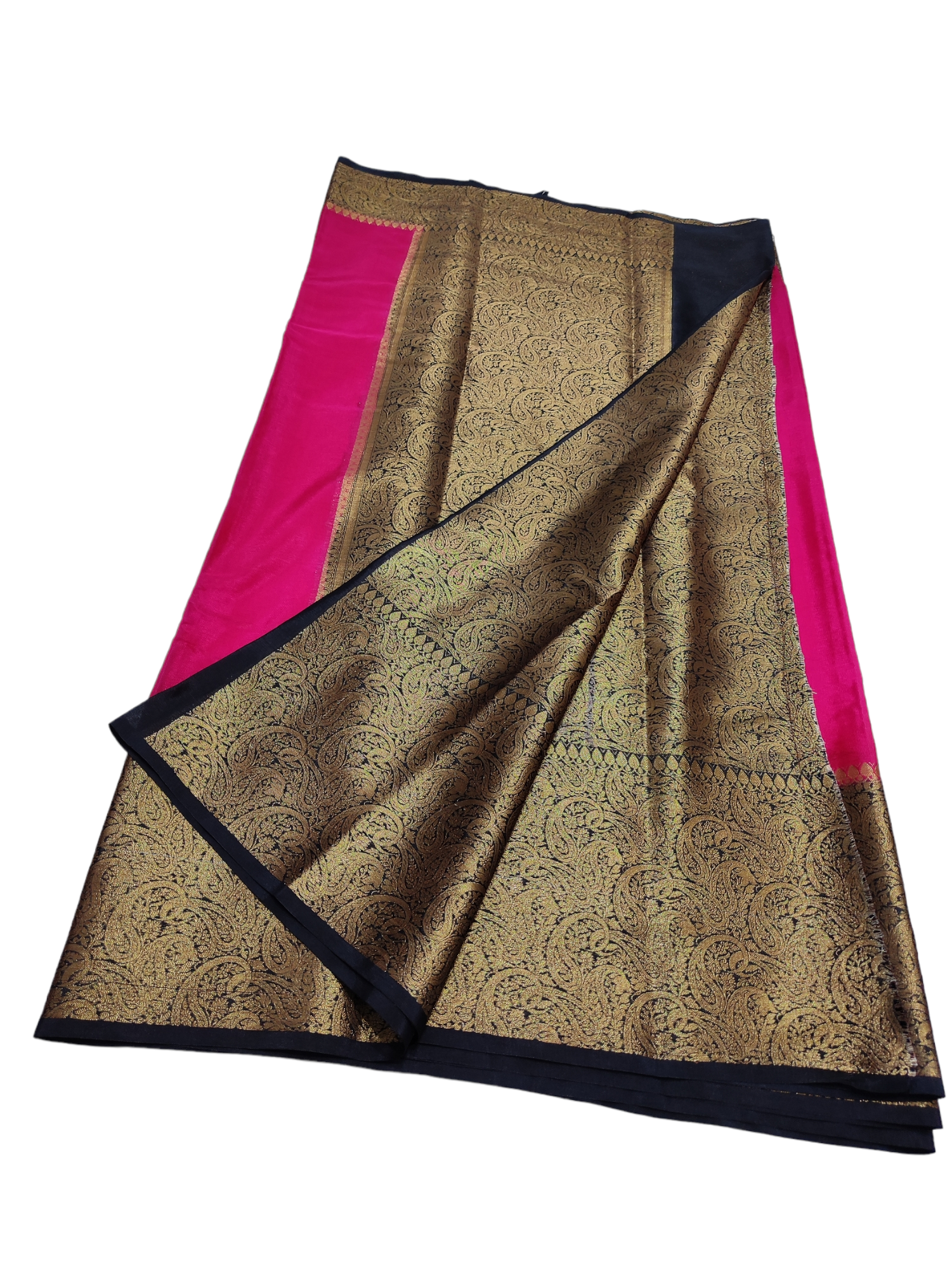 Pink And Black Colour Plain Body Warm Silk Saree