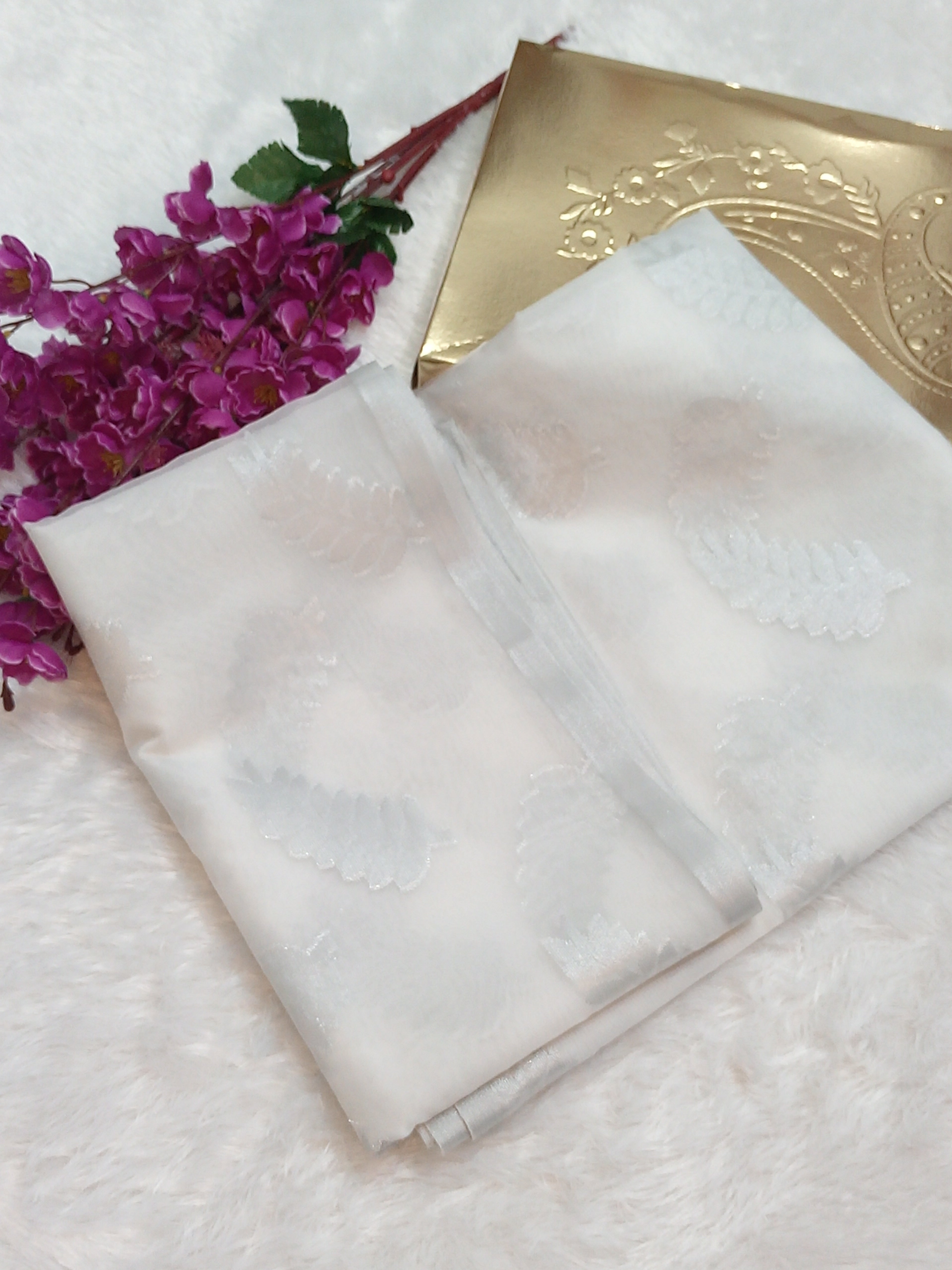 Silver Zari White Kora Organza Saree