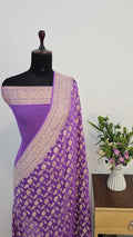 Purple Colour Handloom Pure Banarasi Khaddi Georgette Saree Water Zari