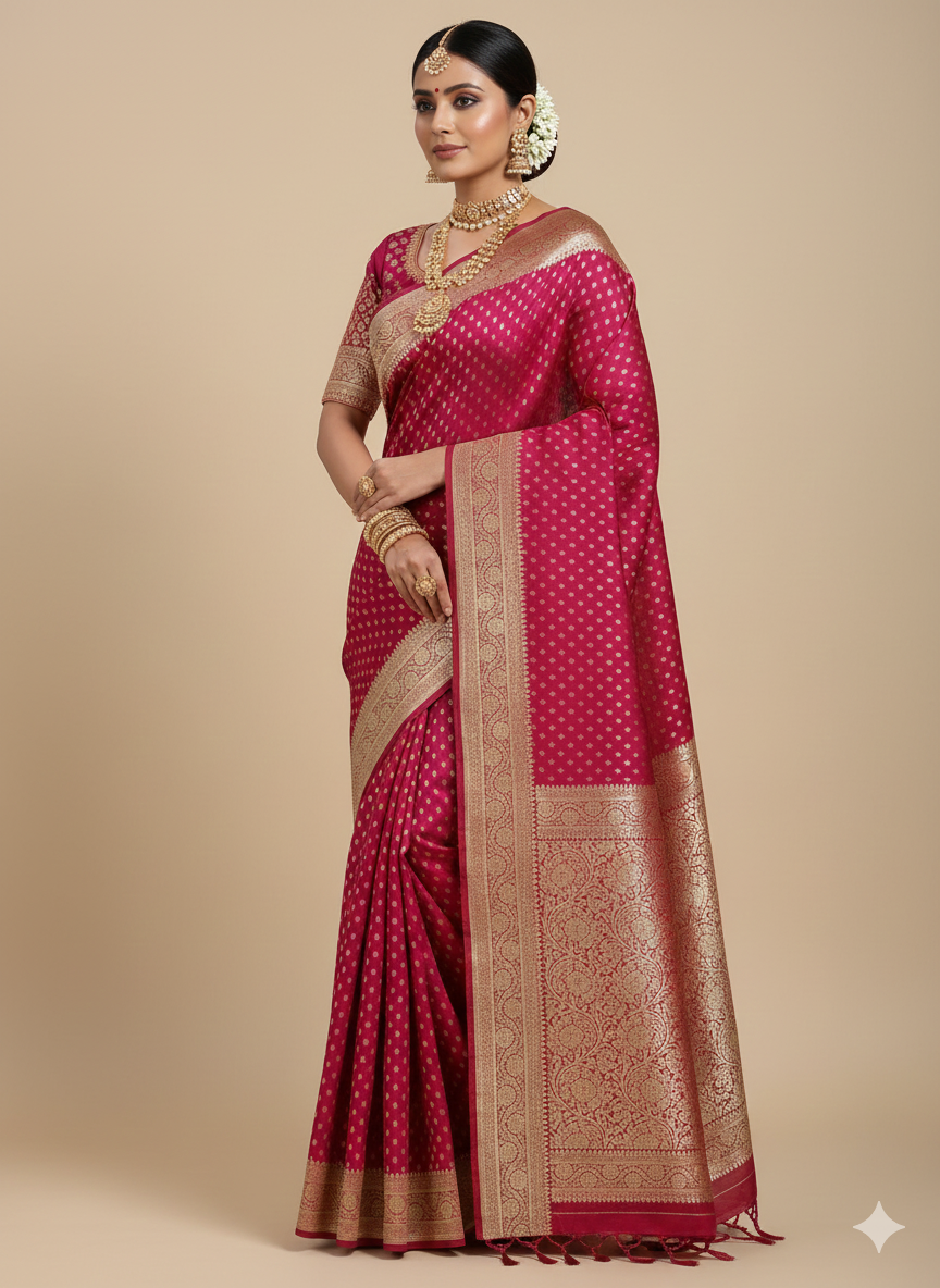 Pink Colour Zari Buti Khaddi Georgette Saree